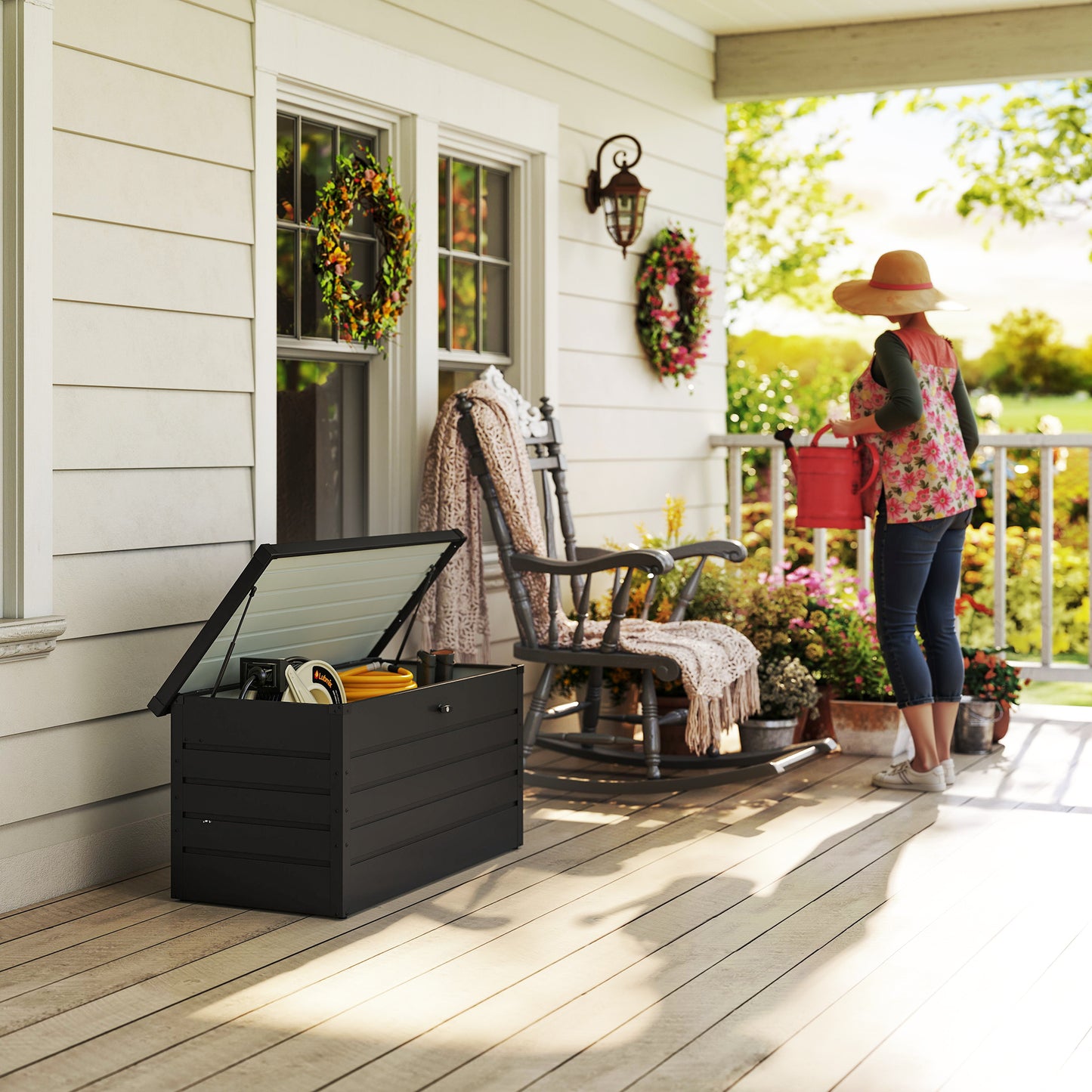 Outsunny 311L Galvanised Steel Garden Storage Box - Dark Grey
