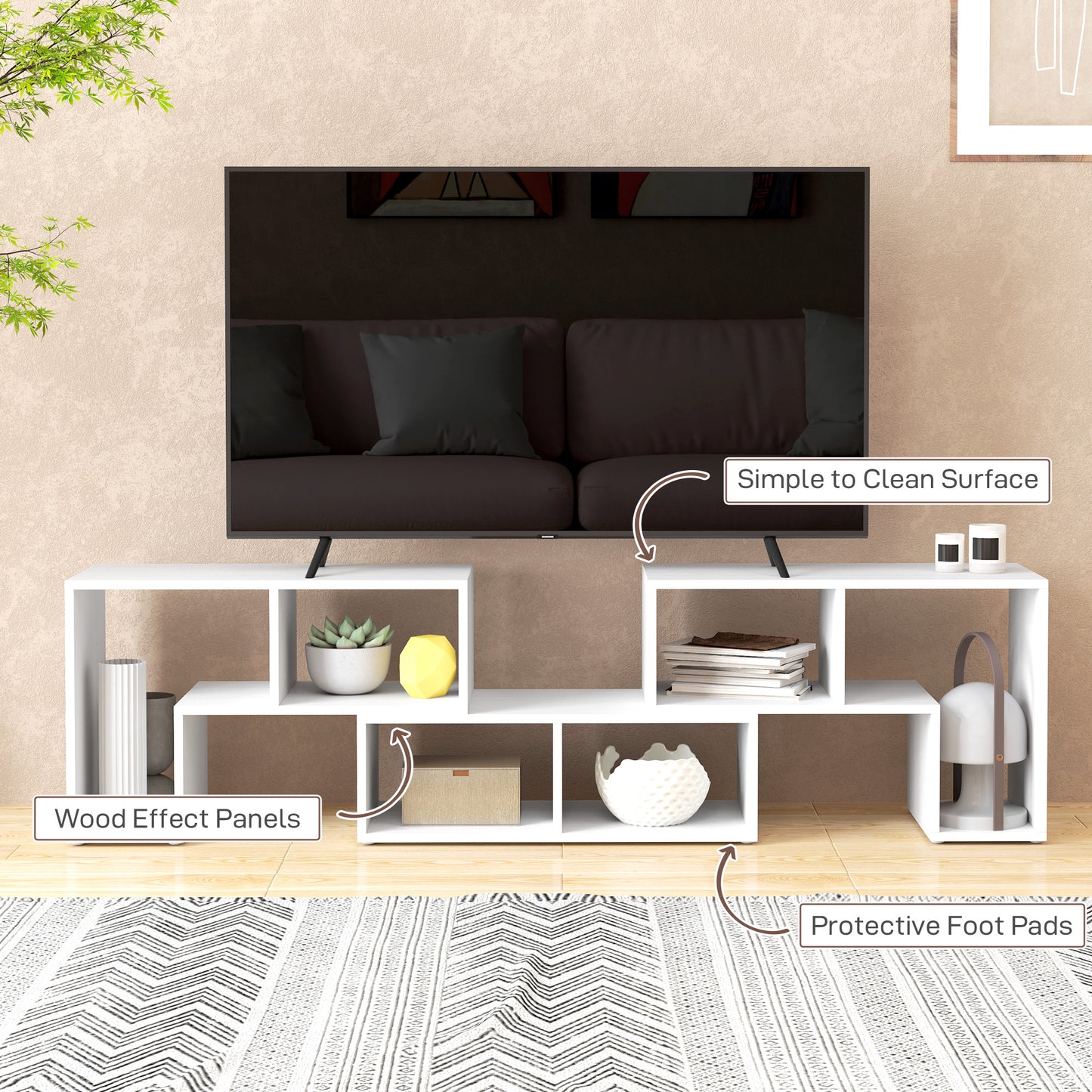 HOMCOM Three-Block Modular TV Stand - White Wood-Effect