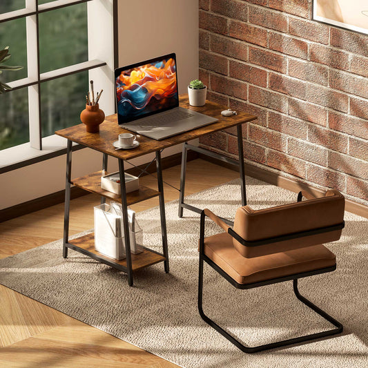 HOMCOM Industrial-Style Work Desk, with Shelves - Brown/Black