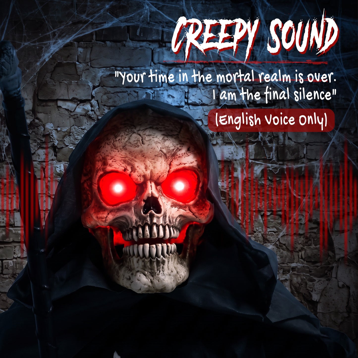 HOMCOM 170cm Life Size Animated Grim Reaper Halloween Decoration, Scary Halloween Animatronics Decor with Sound Touch Activated
