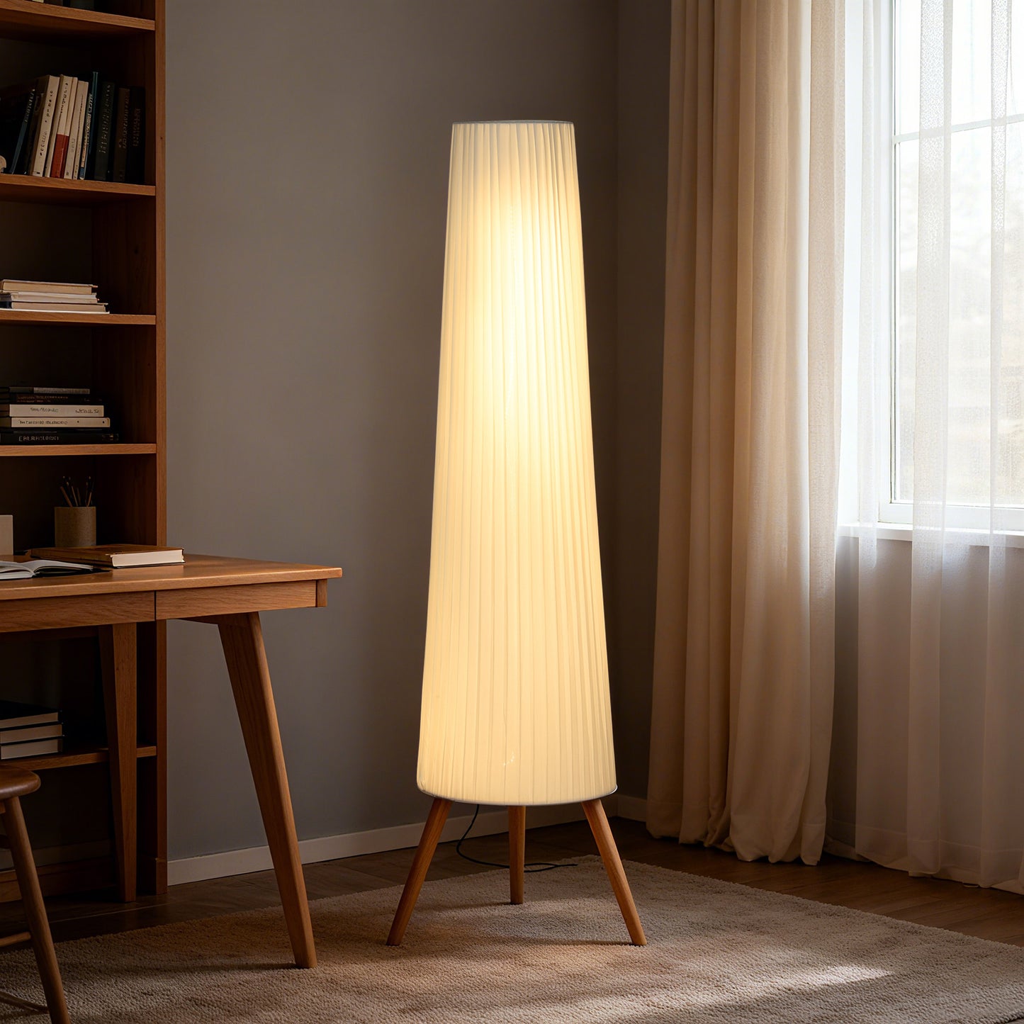 HOMCOM Dimmable Tripod Floor Lamp with Foot Switch, Nordic Standing Lamp with Wood Legs and Fabric Shade for Living Room, Bedroom, Office, 153cm, White