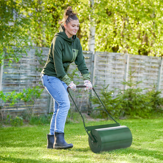 Outsunny 40L Lawn Roller Drum Scraper Bar Collapsible Handle Water or Sand Filled Î¦32cm Green