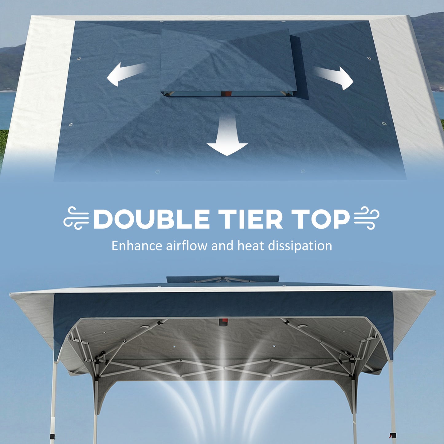 Outsunny 3.5 x 3.5 m Pop Up Gazebo with One-Push Setup, UPF50+ Double Tier Garden Party Tent Marquee with Carry Bag, Blue