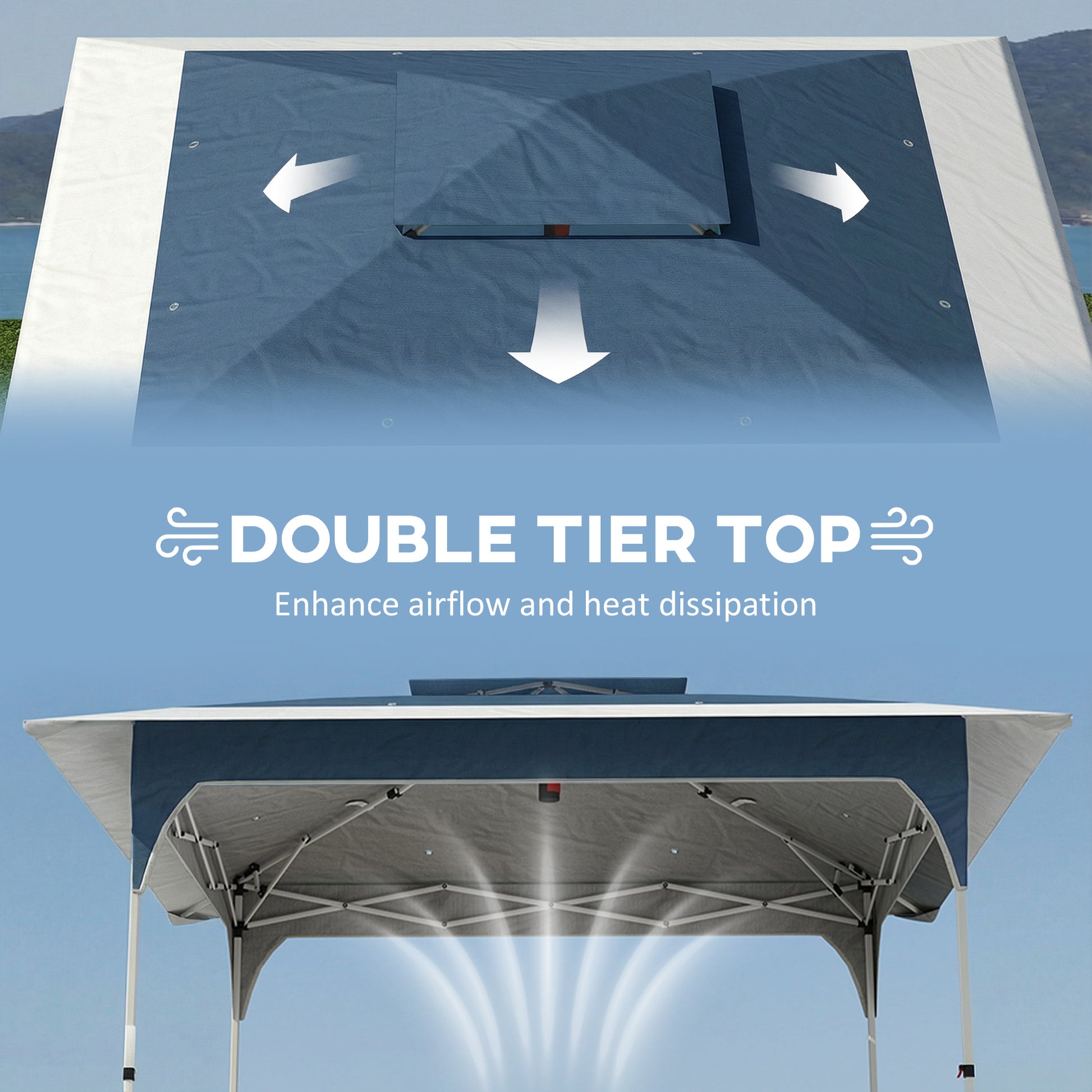 Outsunny 3.5 x 3.5 m Pop Up Gazebo with One-Push Setup, UPF50+ Double Tier Garden Party Tent Marquee with Carry Bag, Blue
