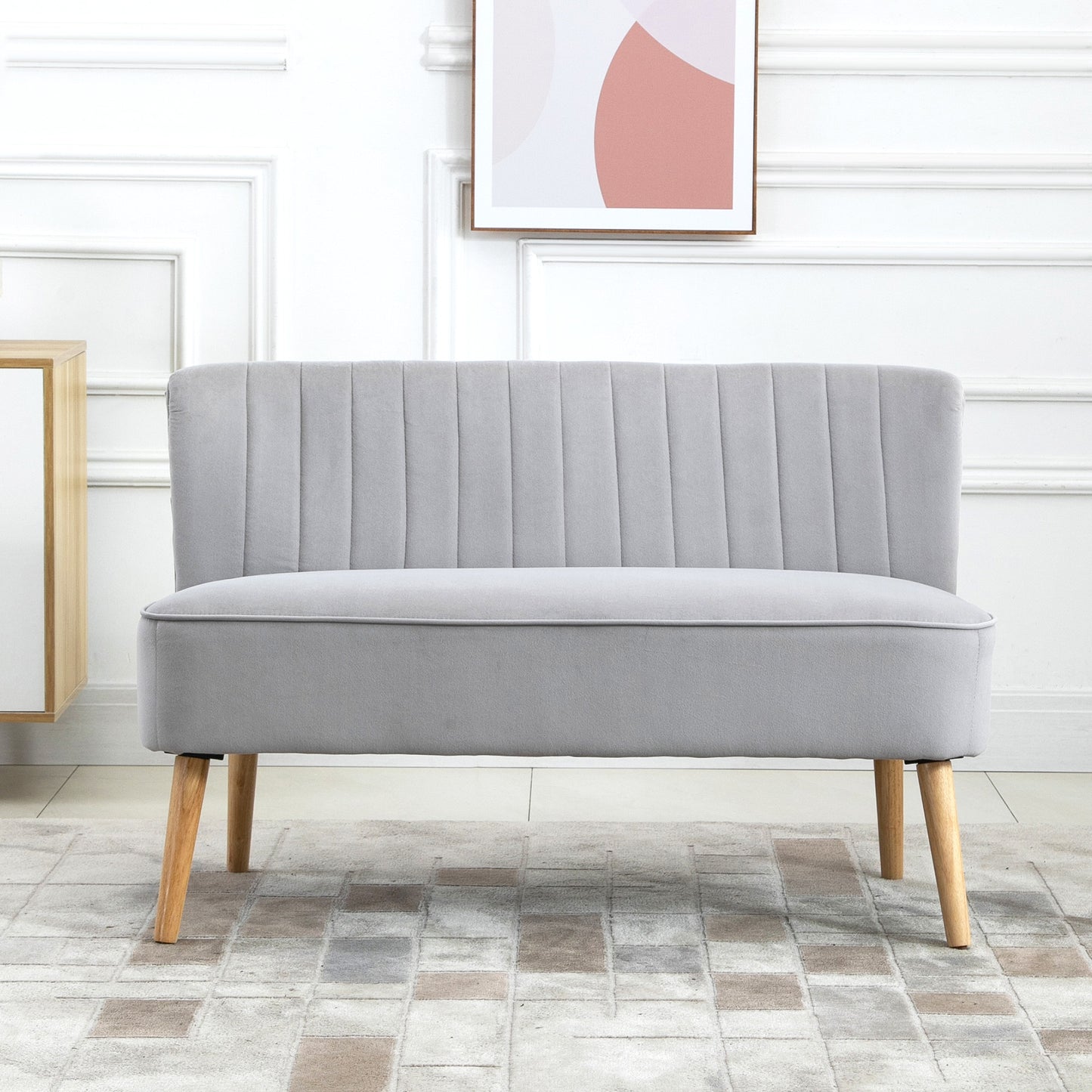 HOMCOM Modern Velvet Double Seat Sofa w/ Wood Frame Foam Padding High Back Soft Comfortable Compact Couch Light Grey