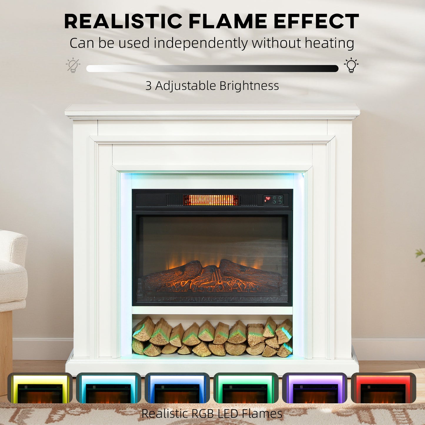 HOMCOM 4777 BTU Multicolour LED Electric Fireplace - White