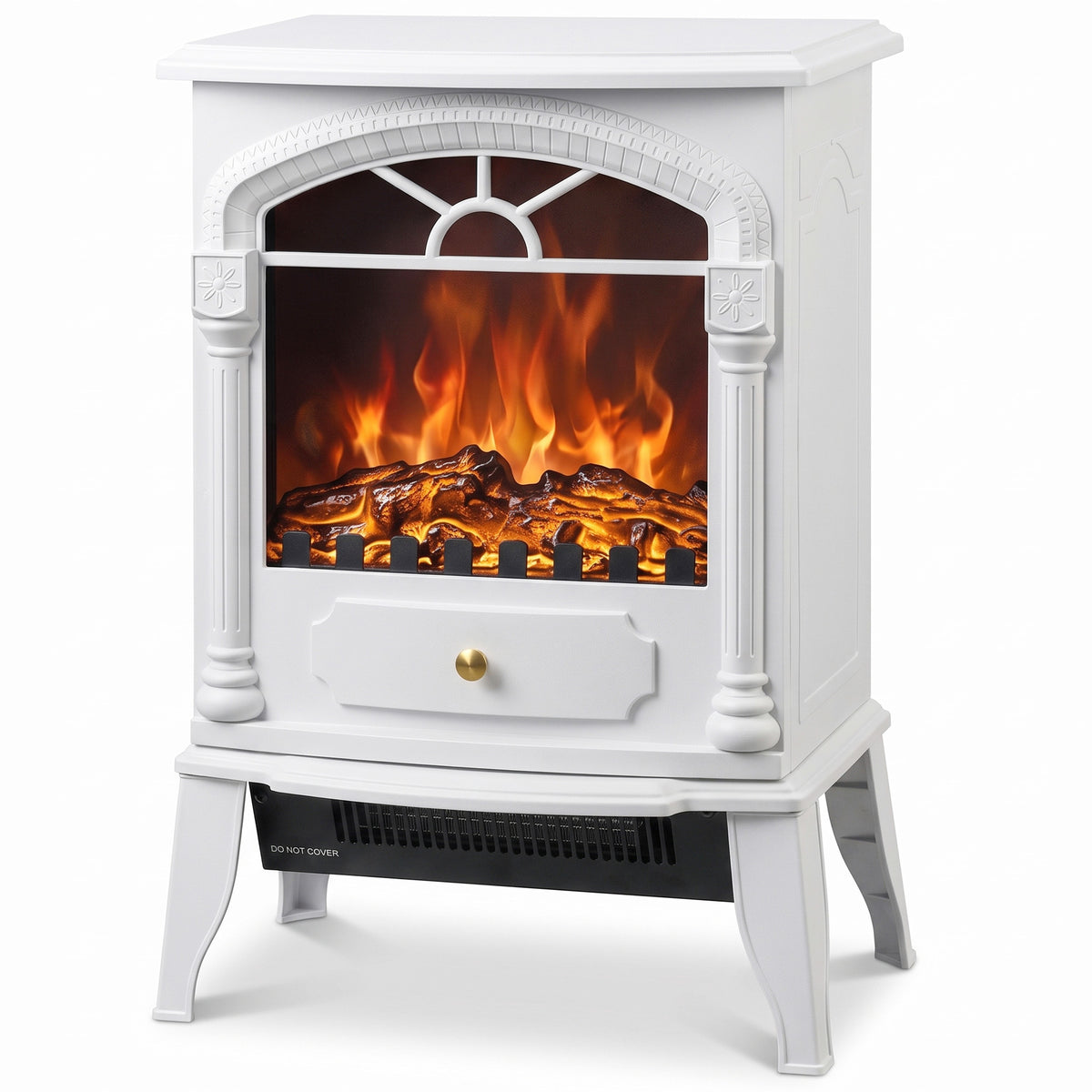 HOMCOM Freestanding Portable Fireplace, Electric Fireplace Stove Heater with 3D Flame Effect and Adjustable Thermostat, White