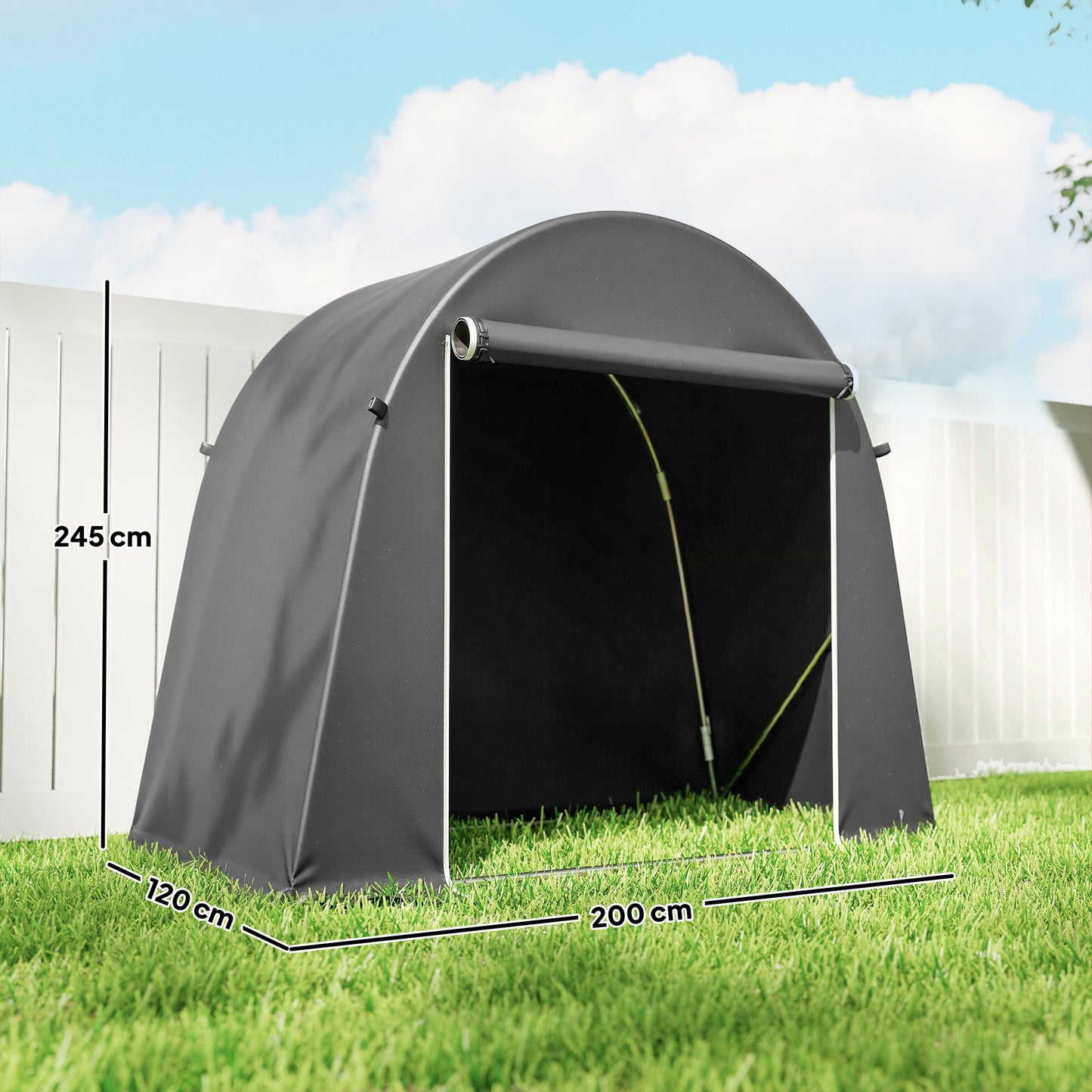 Outsunny 8 x 4 ft Garden Storage Tent, Waterproof Bike Tent with Roll-up Zipper Door and Galvanised Metal Frame, Dark Grey