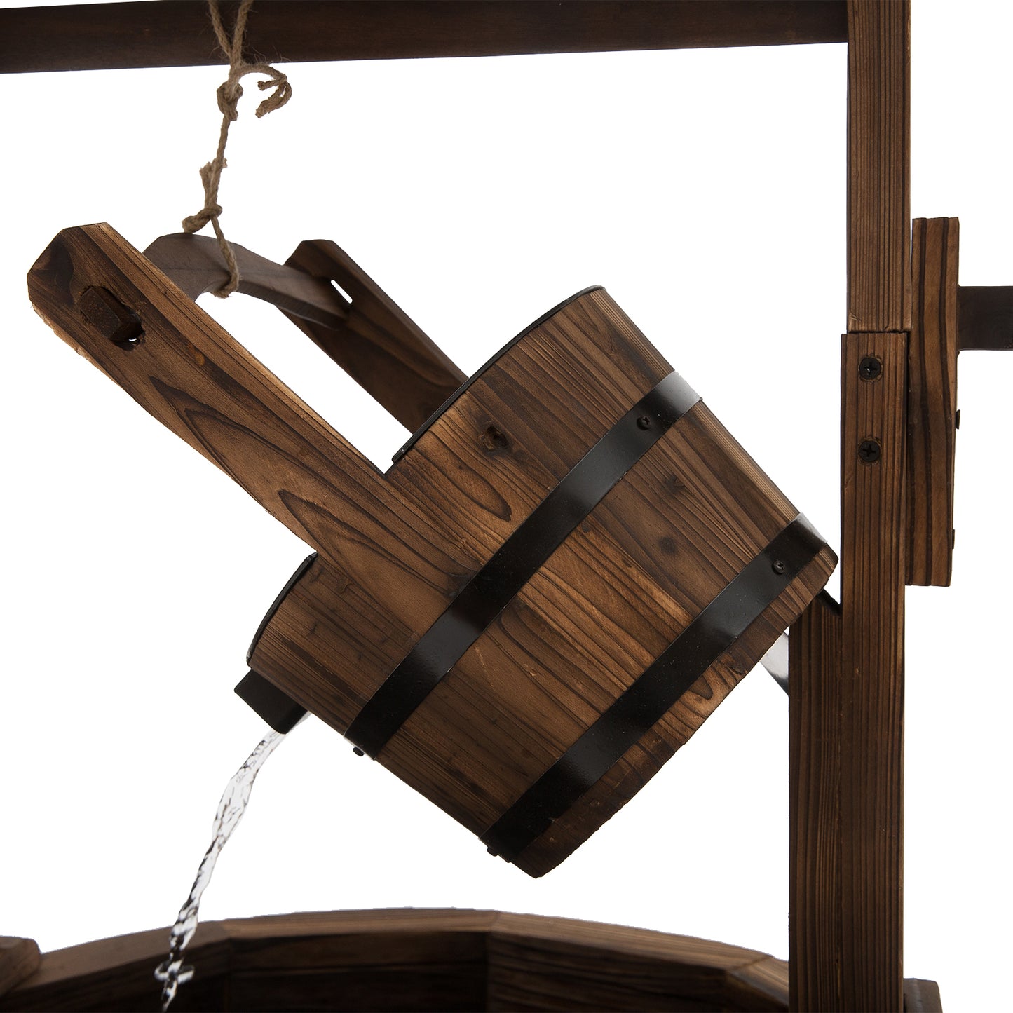 Outsunny Wooden Garden Wishing Well Fountain Barrel Waterfall Rustic Wood with Pump Garden DÃ©cor Ornament