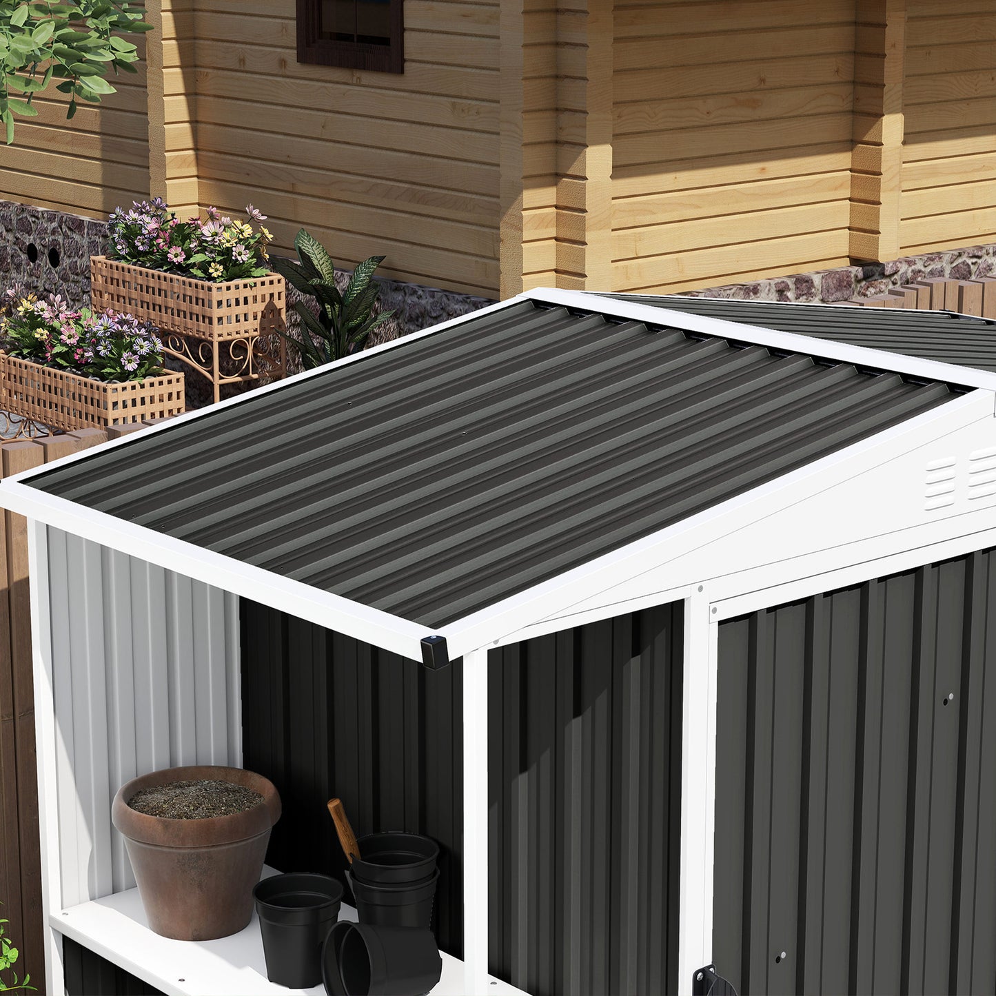Outsunny Set of 12 Corrugated Steel Roof Sheet Panels - Black