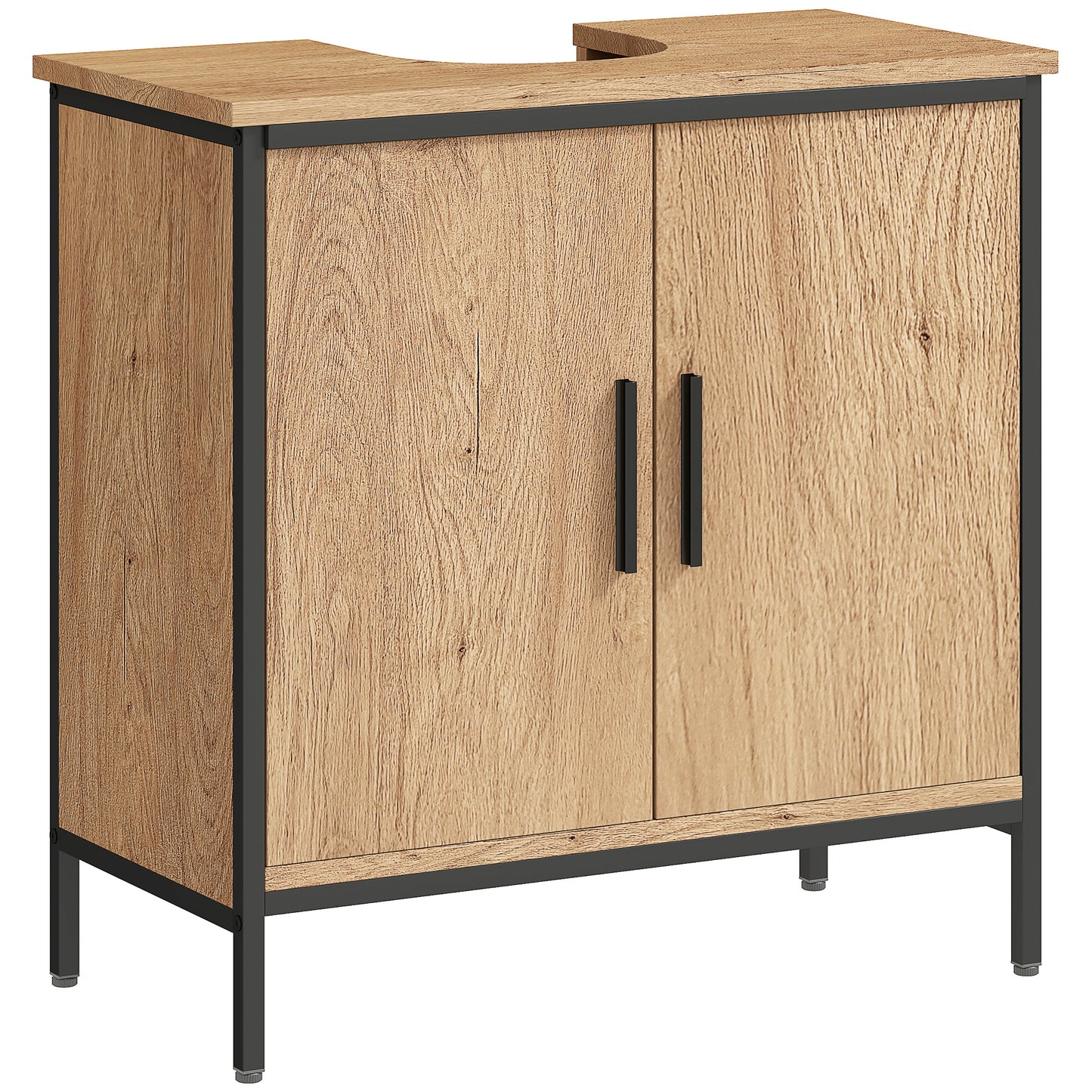 HOMCOM Bathroom Vanity Unit, Under Sink Storage Cabinet with 2 Doors, Adjustable Shelf for Basin without or with Pedestal, Oak