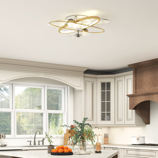 HOMCOM Ceiling Fan with Light and Remote, 3 Colour Temperatures, LED Mount Ceiling Fan Light for Bedroom, Gold Tone