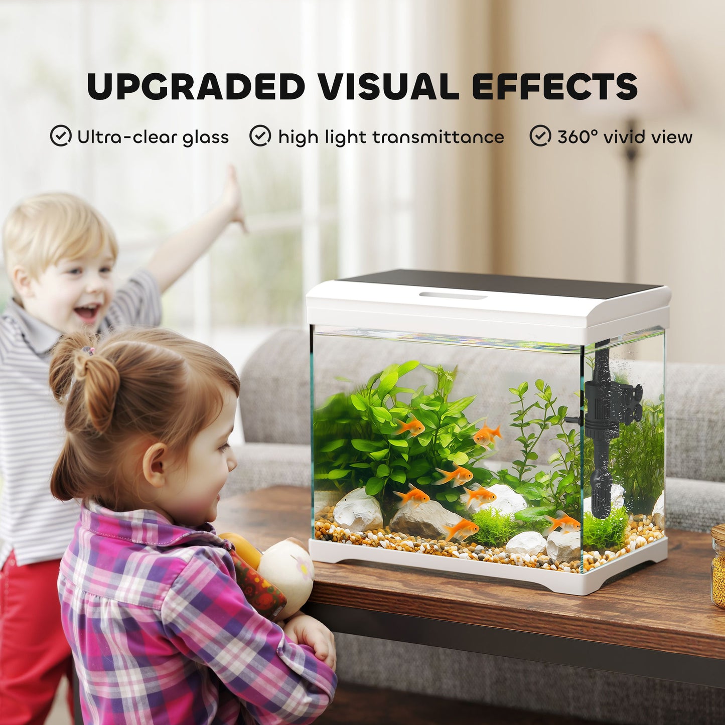 PawHut 17L Glass Fish Tank with Filter System, LED Light, Water Pump, for Betta, Goldfish, Shrimps, White