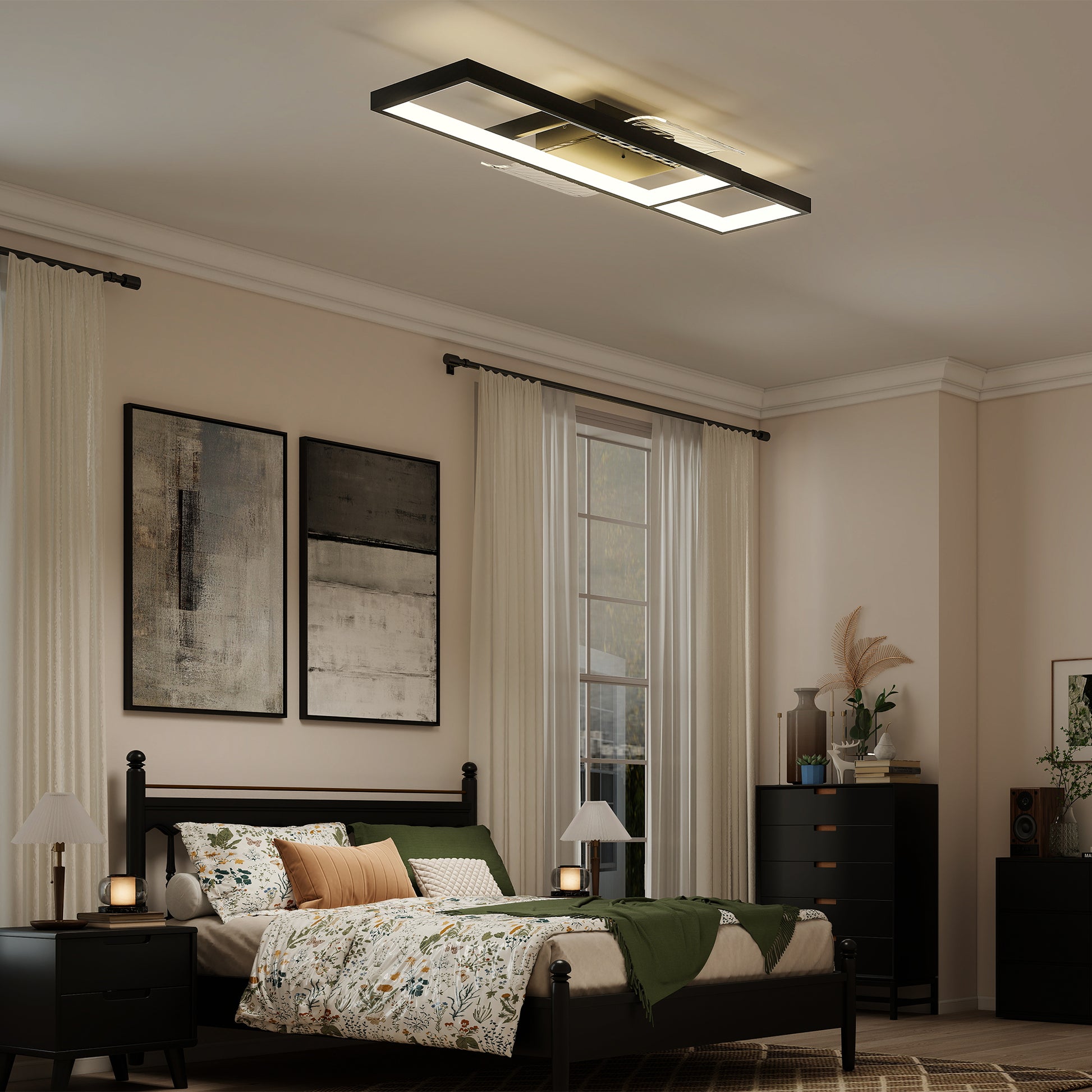 HOMCOM LED Ceiling Light, Modern Dimmable Ceiling Light with Wall Switch & Remote Control, Flush Mount Fixture Lamp with 3000-6000K Colour Temperatures for Living Room, Bedroom, Black