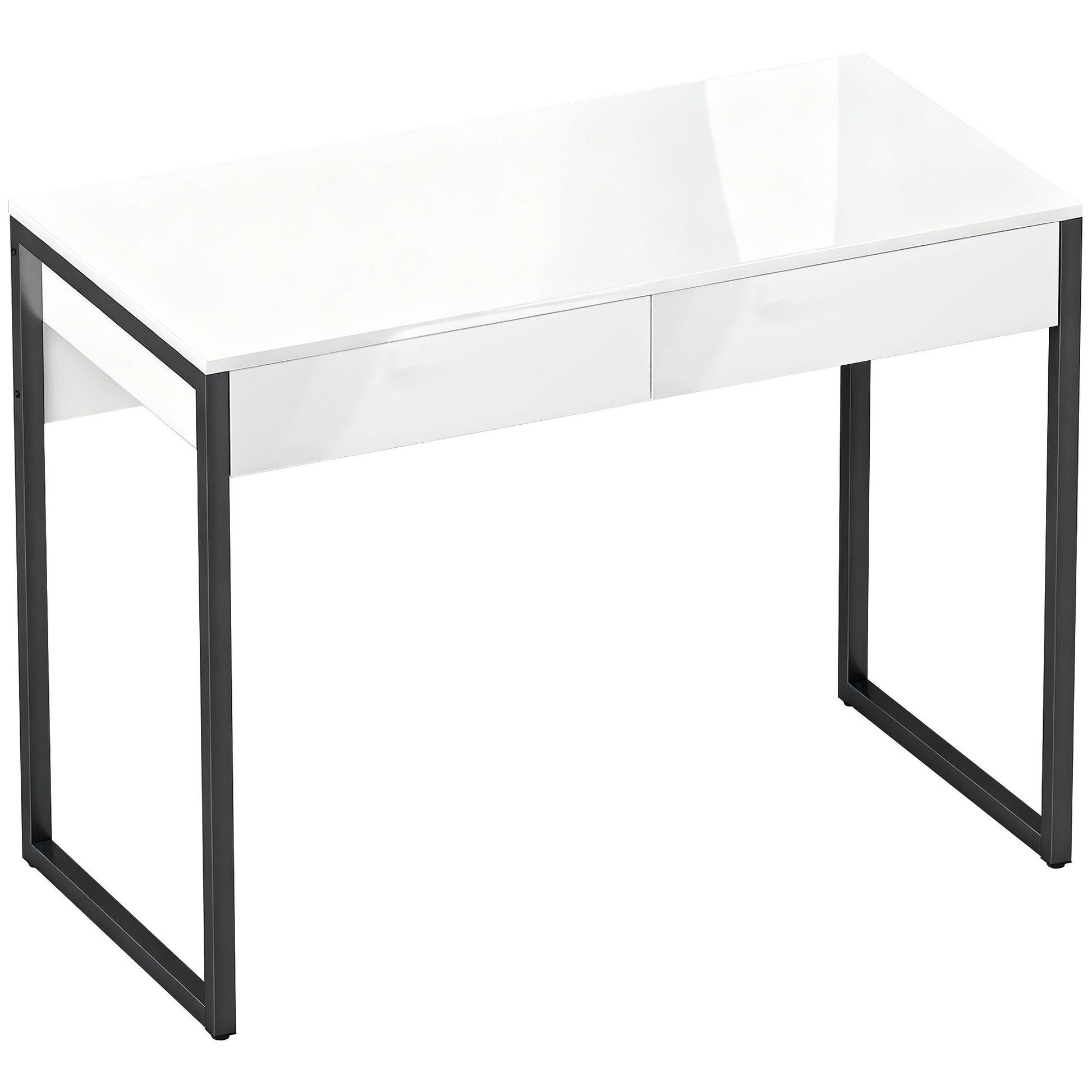 HOMCOM High Gloss Work Table, with Drawers - White Default Title