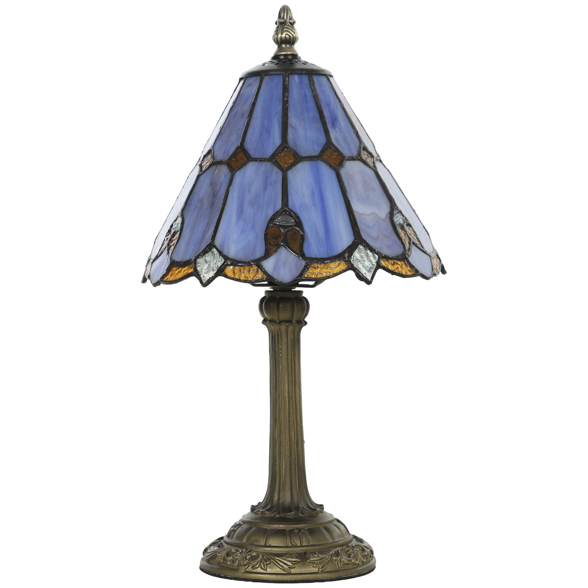 HOMCOM Tiffany-Style Table Lamp with Geometric Patterns, Handcrafted Antique Stained Glass Bedside Lamp, E27 Socket, Blue Default Title