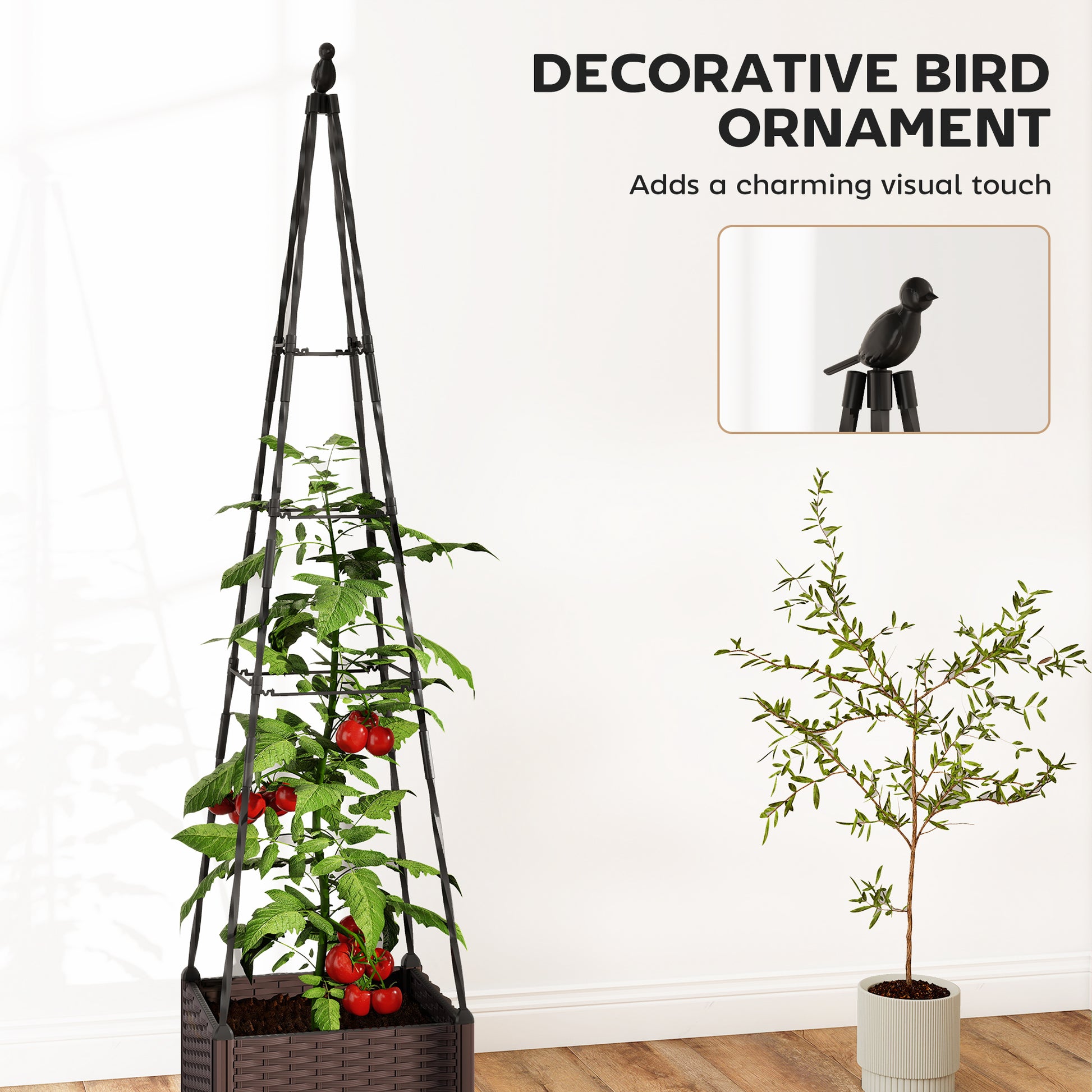 Outsunny Raised Bed for Garden, Raised Garden Bed Planter Box with Trellis, Self Watering, Drainage Holes and Plugs