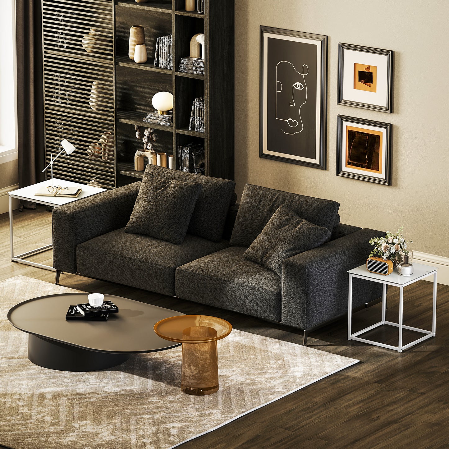 HOMCOM Nest of Tables, Set of 2 Coffee Table, Side Tables with Tempered Glass Desktop and Metal Frame for Living Room, Bedroom, Office, White