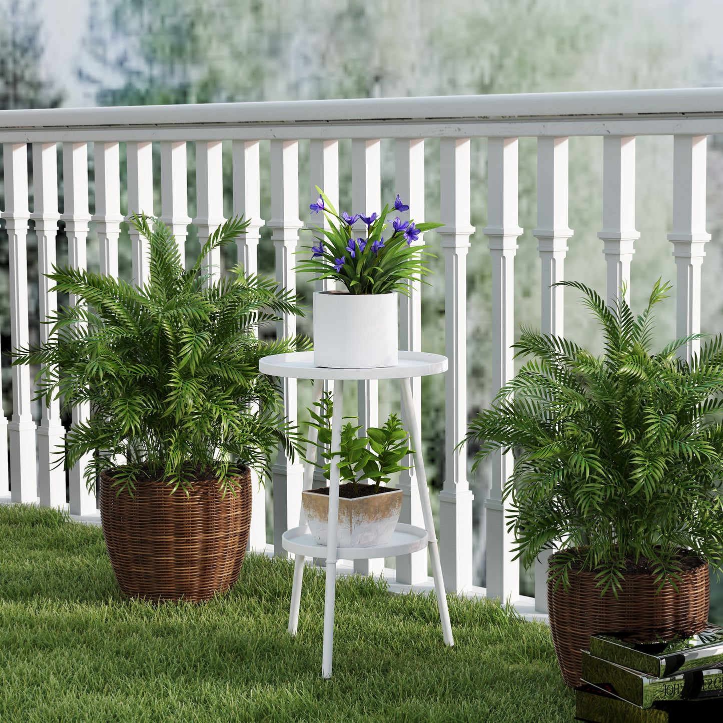 Outsunny Two-Tier Metal Garden Table - White