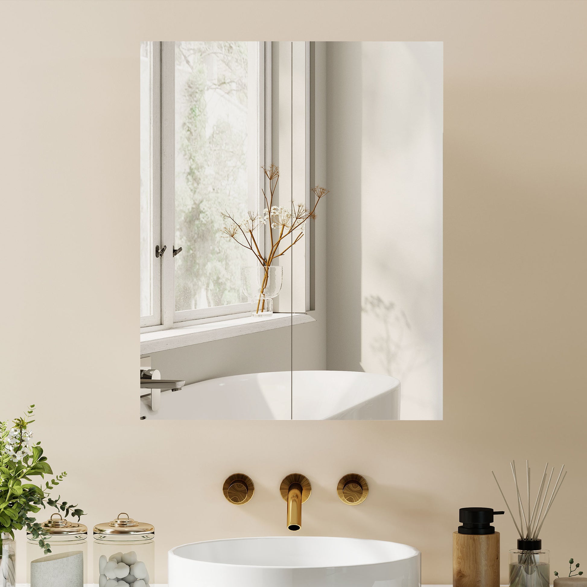 HOMCOM Wall Mounted Bathroom Mirror Storage Cabinet w/ Door Adjustable Shelf, White
