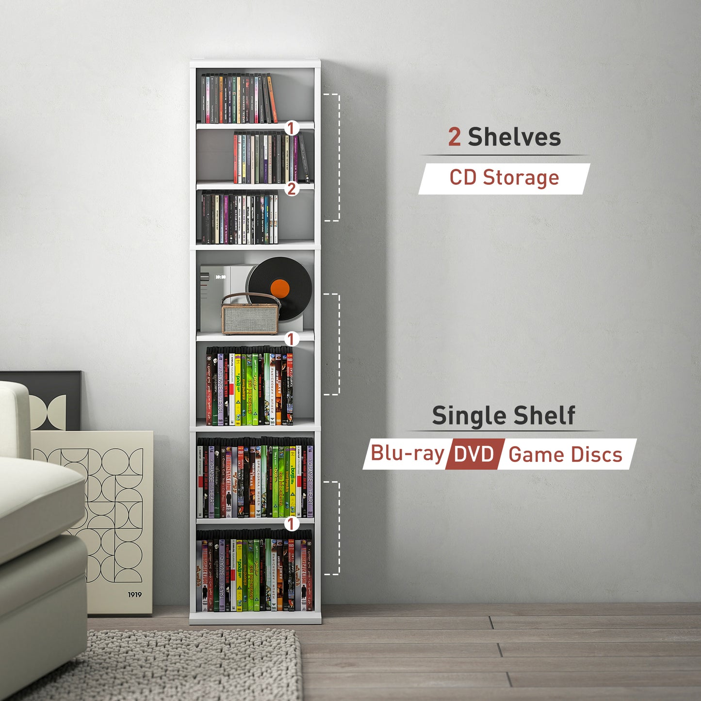 HOMCOM 260 Narrow CD Storage Unit - White