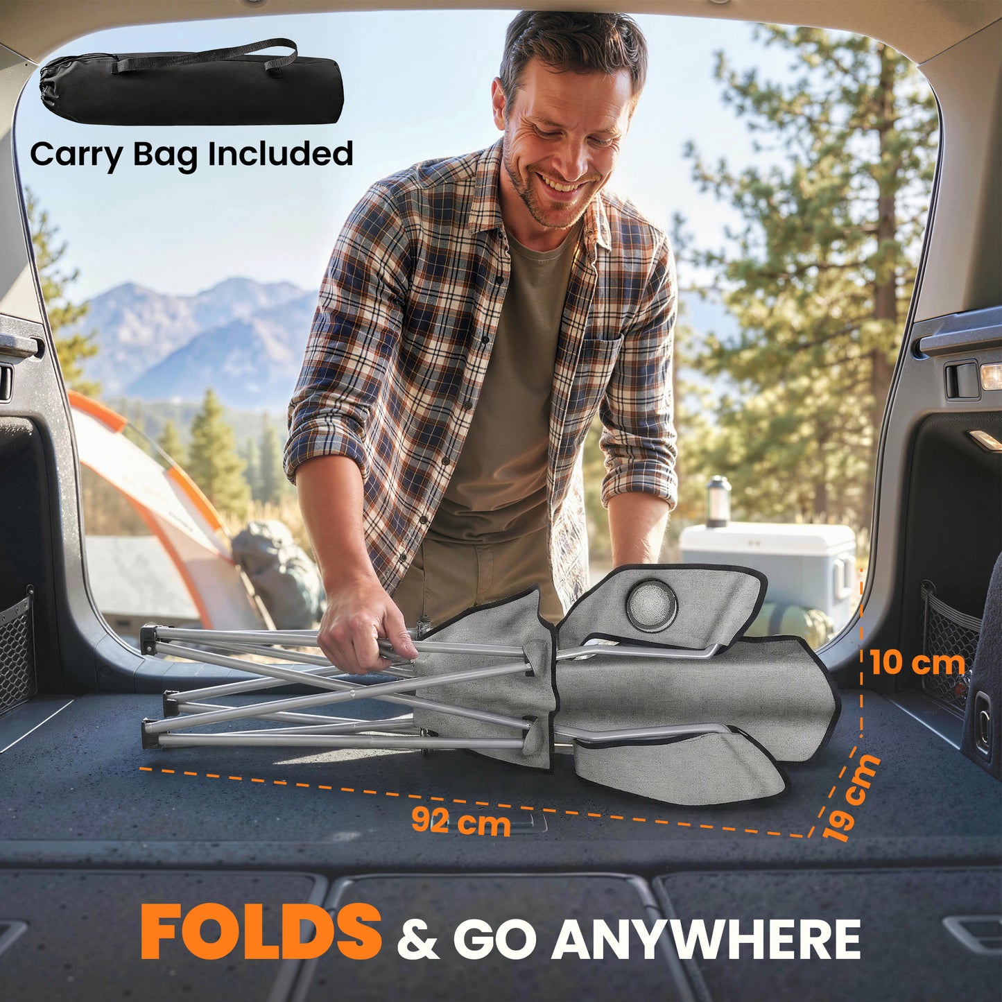 Outsunny Camping Chair Set of 2 Portable Folding Outdoor Camp Chair with Cup Holders and Carry Bag Grey