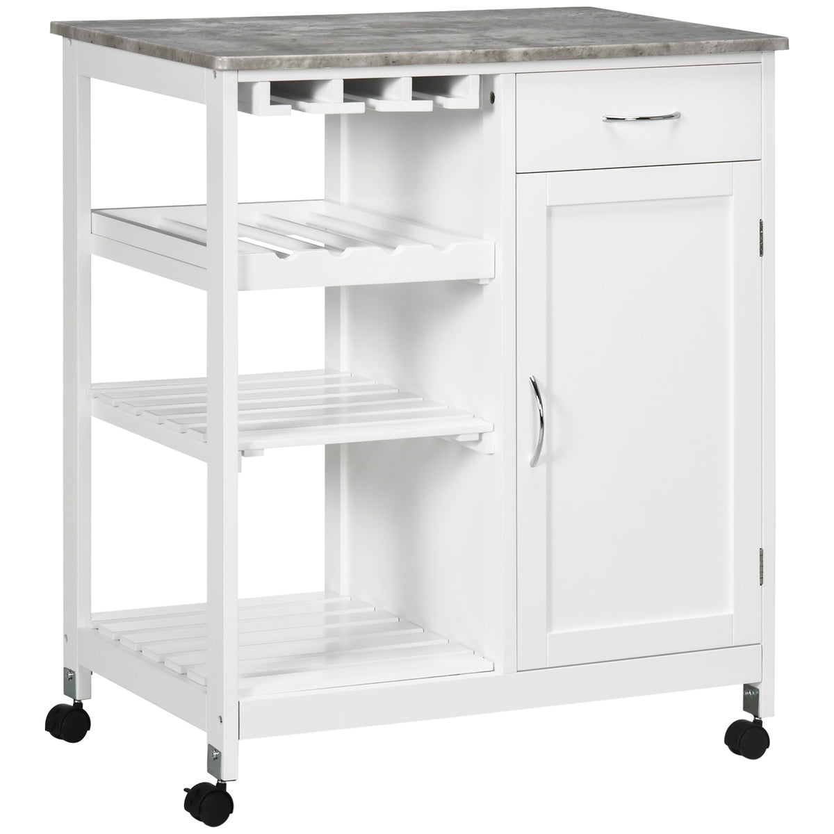 HOMCOM Kitchen Trolley with Wine Rack, Drawer, Open Shelf and Storage ...