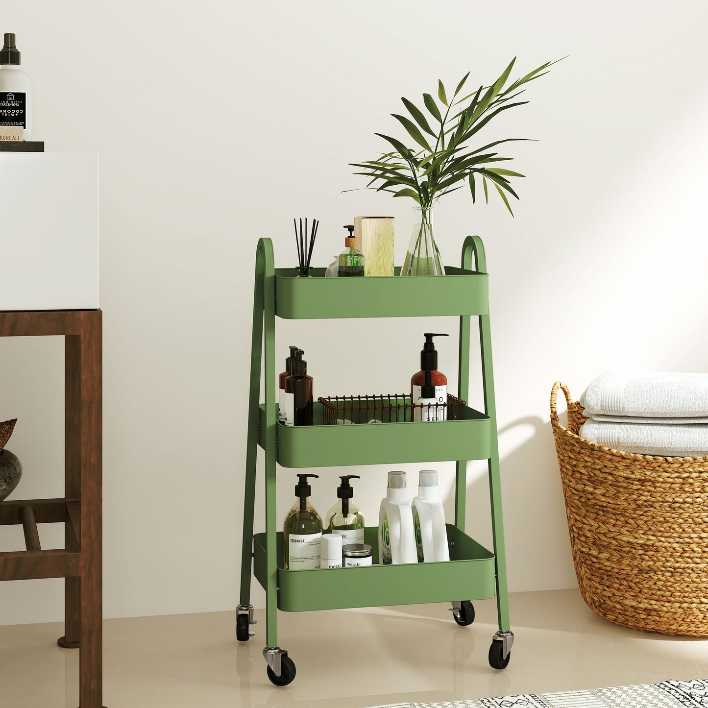 HOMCOM Three-Tier Storage Trolley - Green
