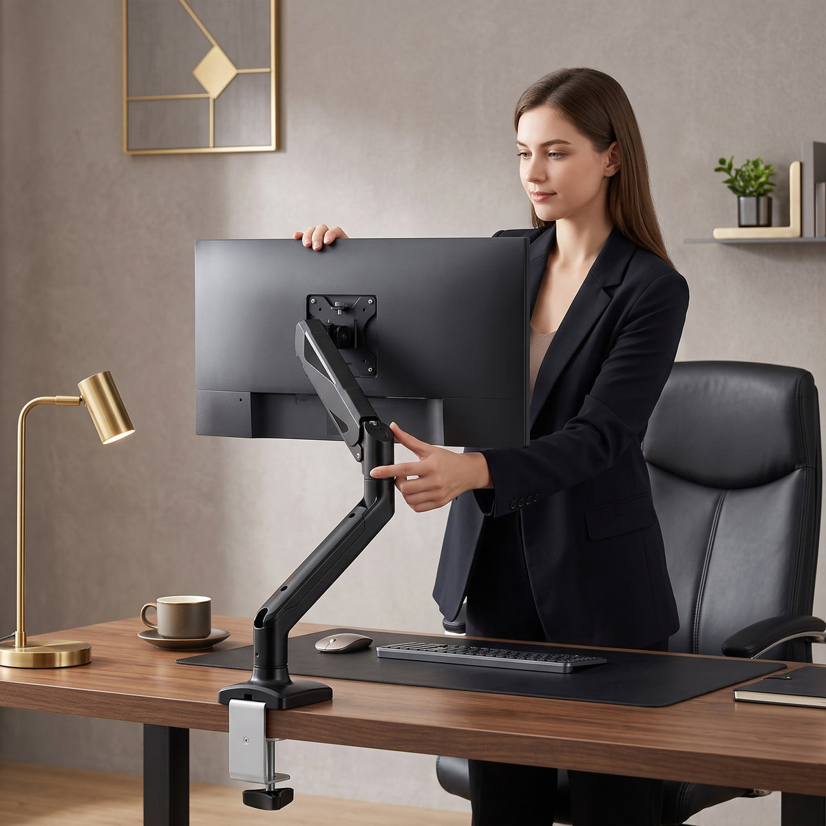 HOMCOM Monitor Stand up to 32" Height Adjustable Monitor Riser with Tilt & Swivel