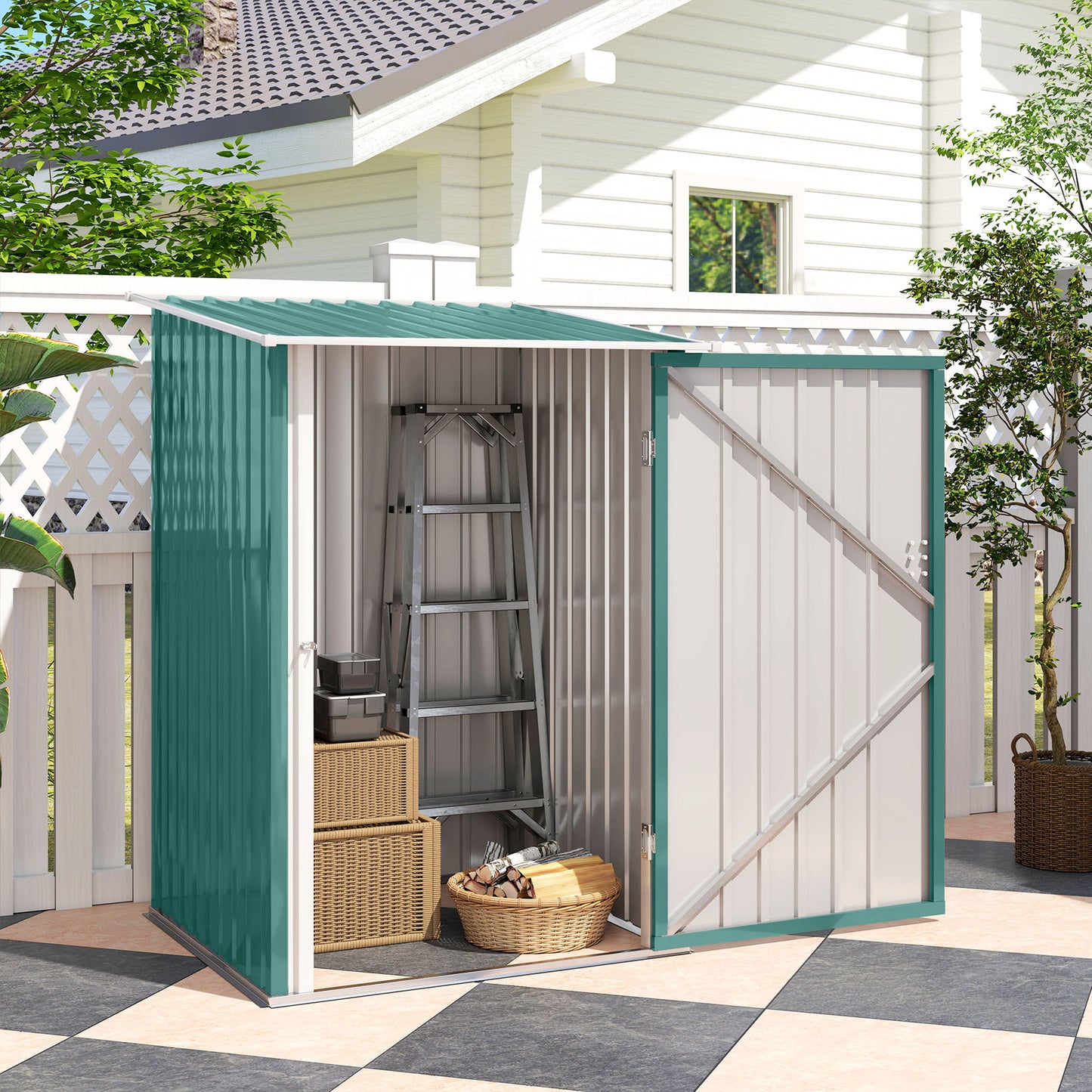 Outsunny 3.3 x 3.4ft Lean To Steel Garden Shed, with Locking Door - Green