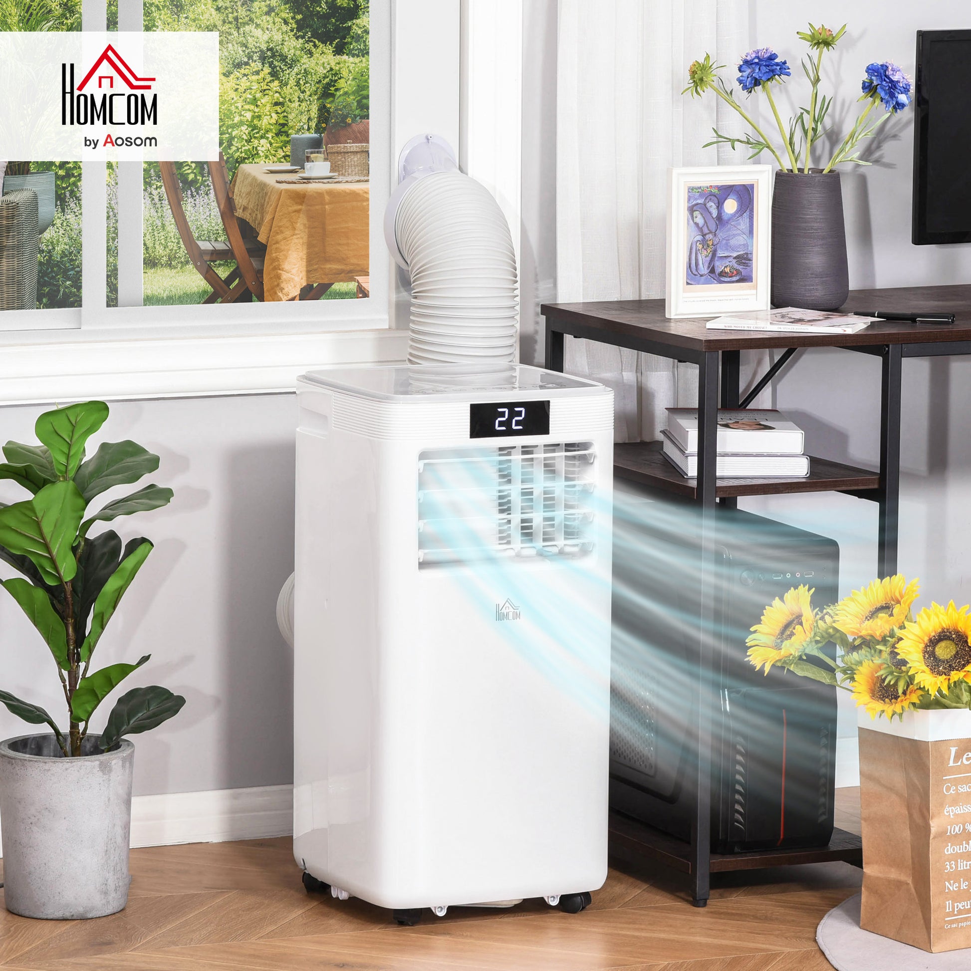 HOMCOM 8000 BTU Air Conditioning Unit, 3-in-1 Portable Air Conditioner, Dehumidifier, Cooling Fan with Remote Control, Digital Display, 2 Speeds, 24H Timer, Window Venting Kit, 18mÂ²