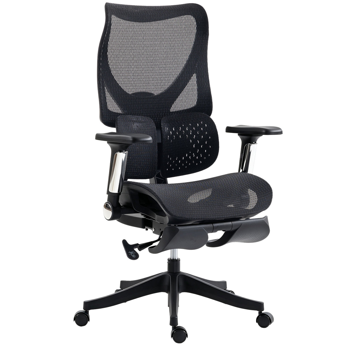 HOMCOM Ergonomic Office Chair with Lumbar Support, Mesh Reclining Desk Chair with Footrest, Adjustable High Back, Black Default Title