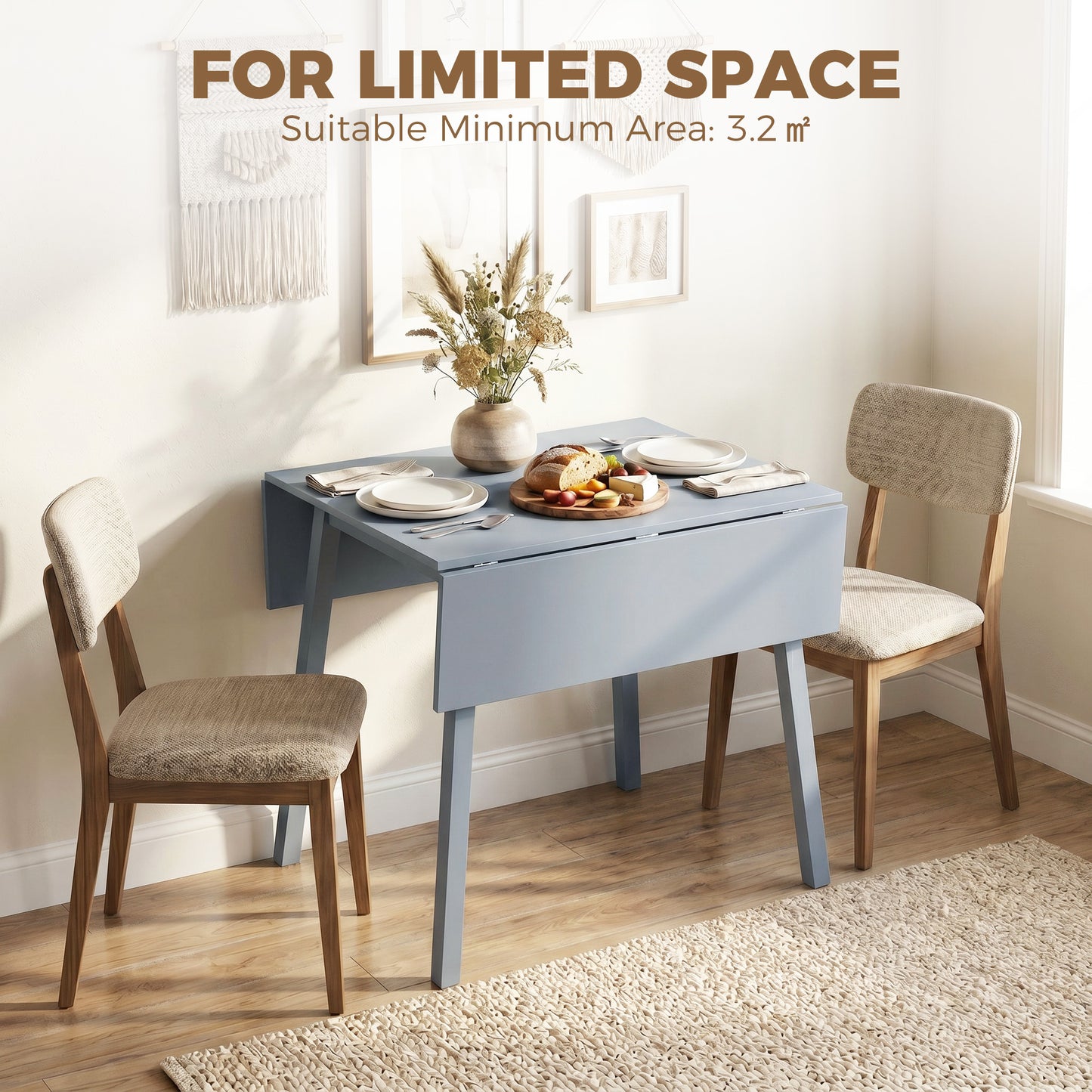 HOMCOM Solid Wood Folding Dining Table, Drop Leaf Table for 2-4 People, Rectangle Kitchen Table