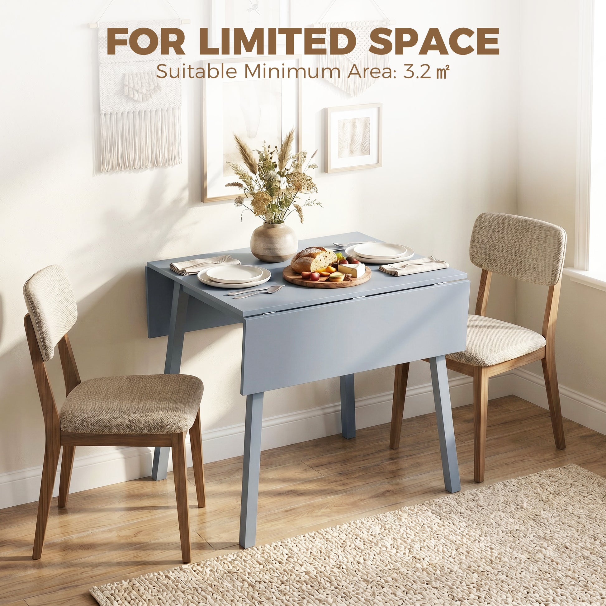 HOMCOM Solid Wood Folding Dining Table, Drop Leaf Table for 2-4 People, Rectangle Kitchen Table