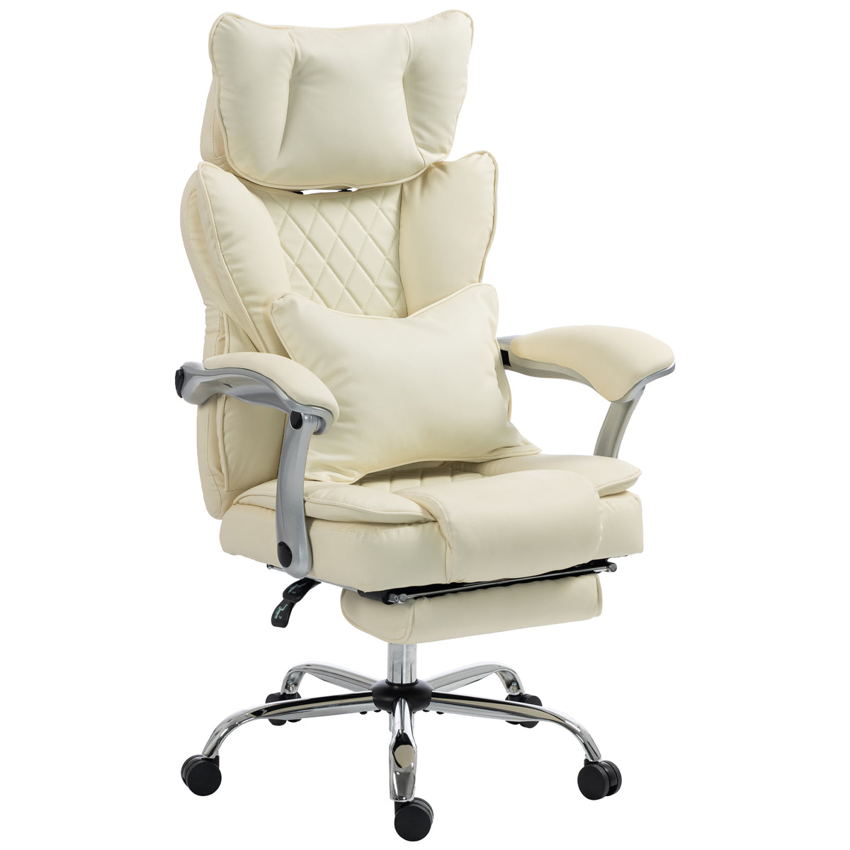 HOMCOM Executive Office Chair, PU Big and Tall Office Chair 180 kg with Wide Seat, Reclining, Lumbar Support, Beige Default Title