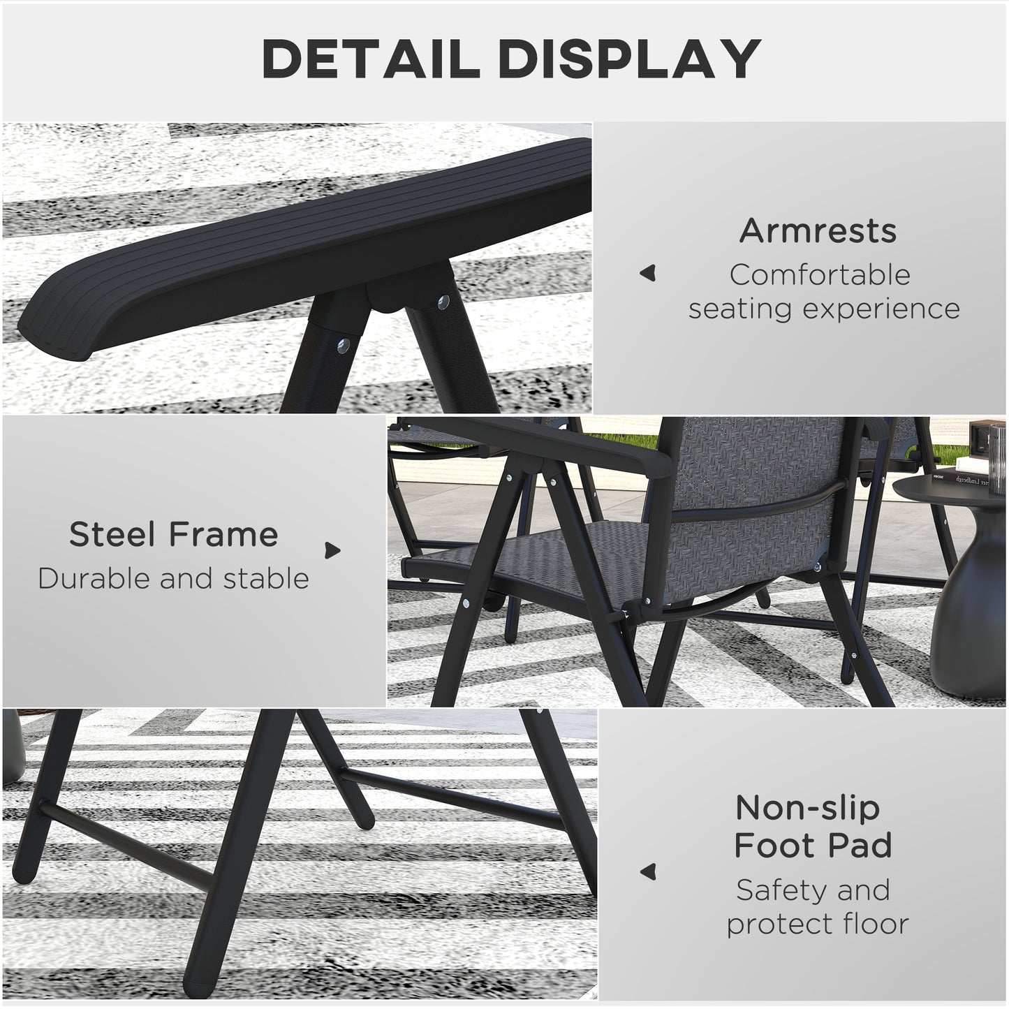 Outsunny Set of Four Folding Garden Chairs, with Seven-Position Adjustable Backs, Grey