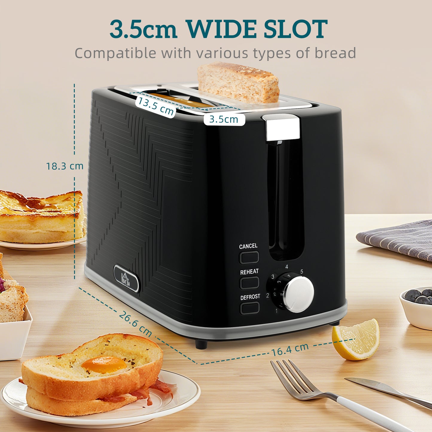 HOMCOM Modern Kettle and Toaster Set - Black