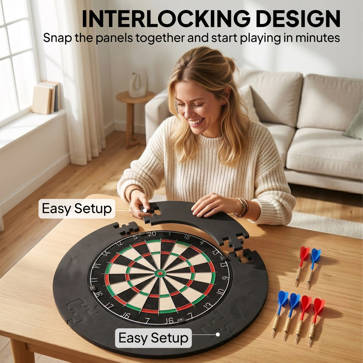 SPORTNOW Professional Bristle Dartboard Set with EVA Surround Ring, 6 Steel Tip Darts, Black