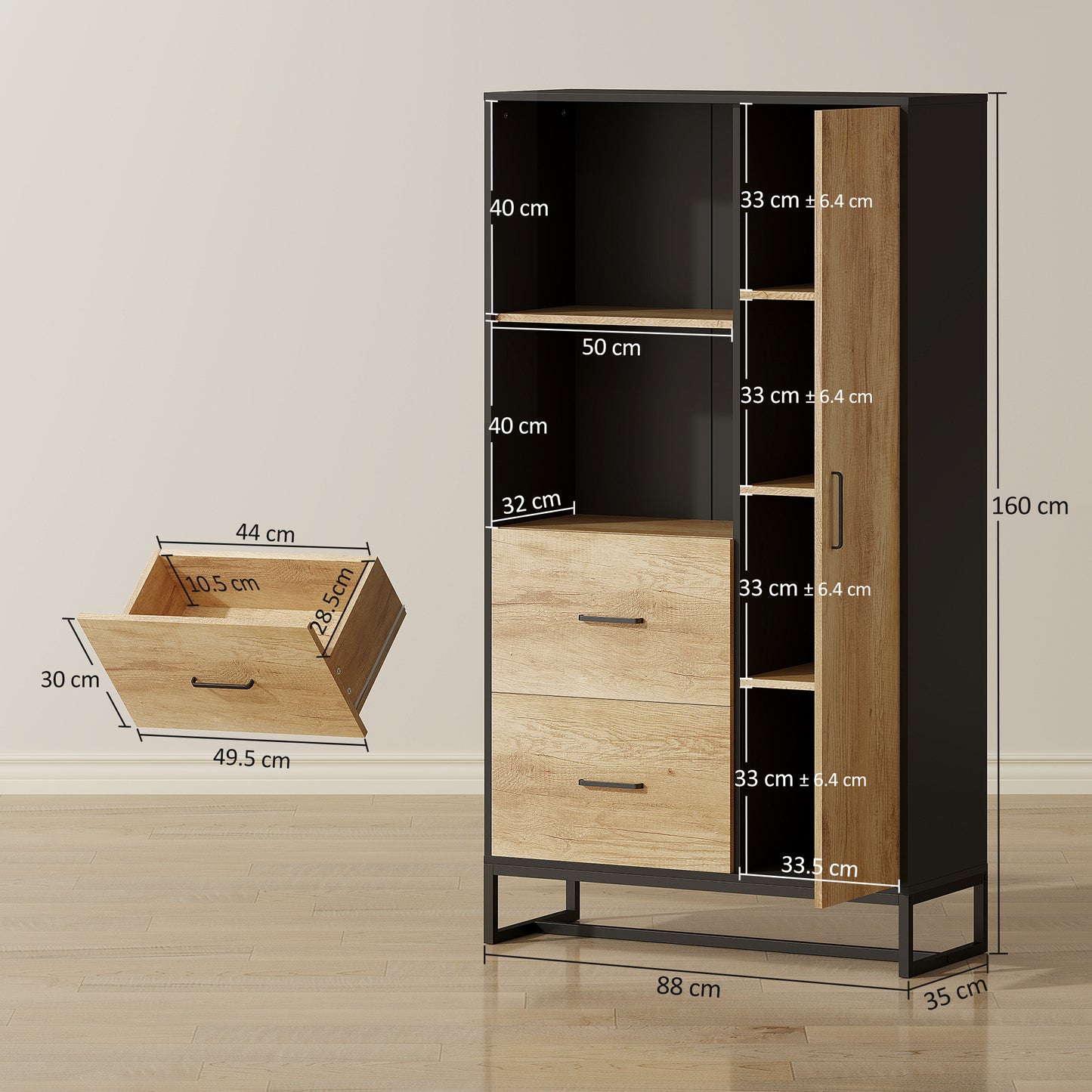 HOMCOM Tall Kitchen Cupboard, Freestanding Kitchen Pantry Cabinet with Adjustable Shelves, Drawers and Soft Close Door, 160cm