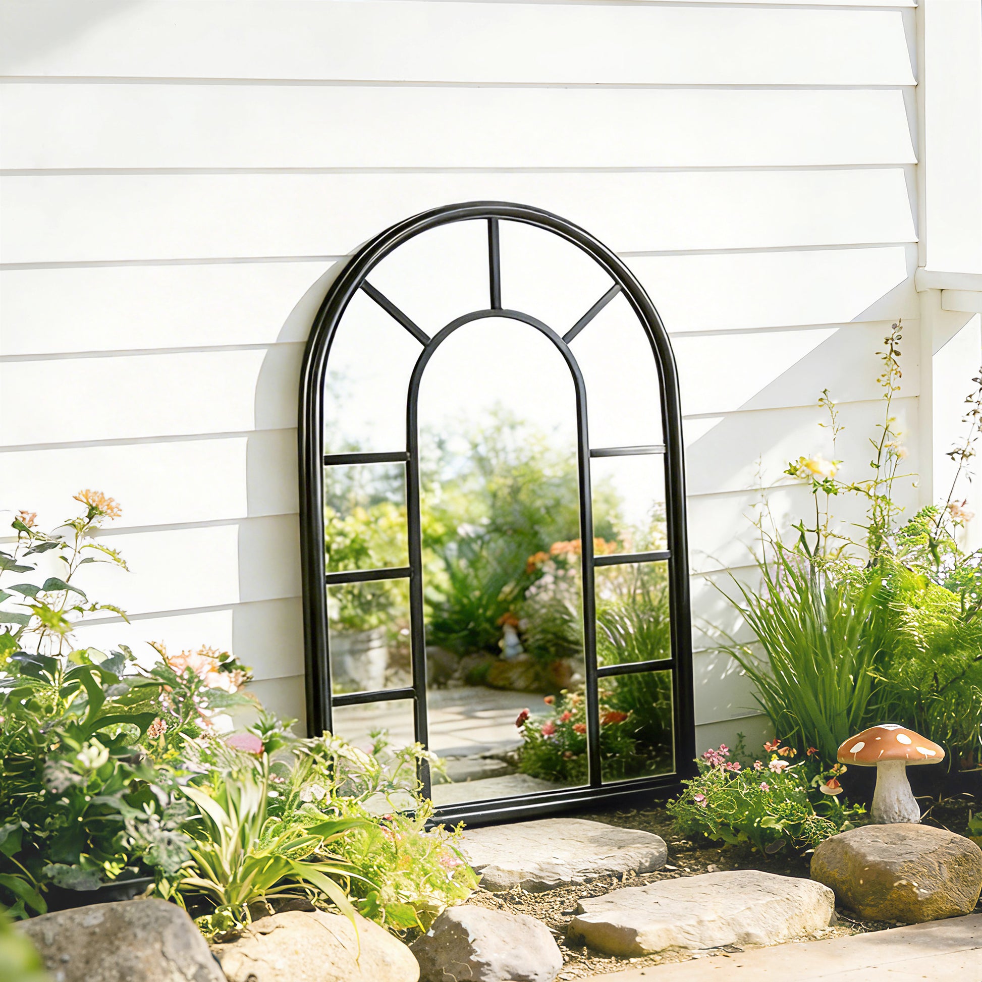 Outsunny Arched Mirror, Shatterproof Acrylic Windowpane Wall Mounted Mirror with Robust Metal Frame, 71 x 51 cm, Black