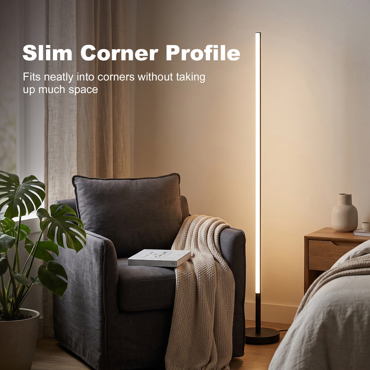 HOMCOM Corner Lamp Set of 2, 1450 lm LED Floor Lamp w/ 3-Level Brightness, Foot Switch, 3000K, Minimalist Corner Light, Black
