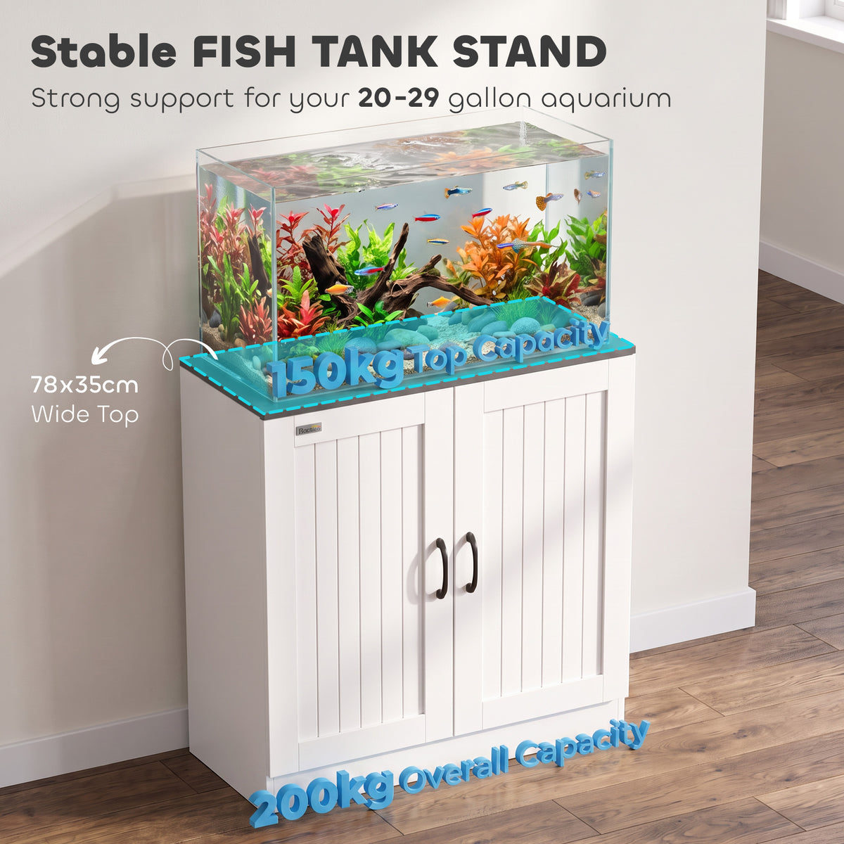 PawHut Fish Tank Stand, 20-29 Gallon Aquarium Stand with Cabinet Storage, Power Outlets and Anti-Tip Kit, White