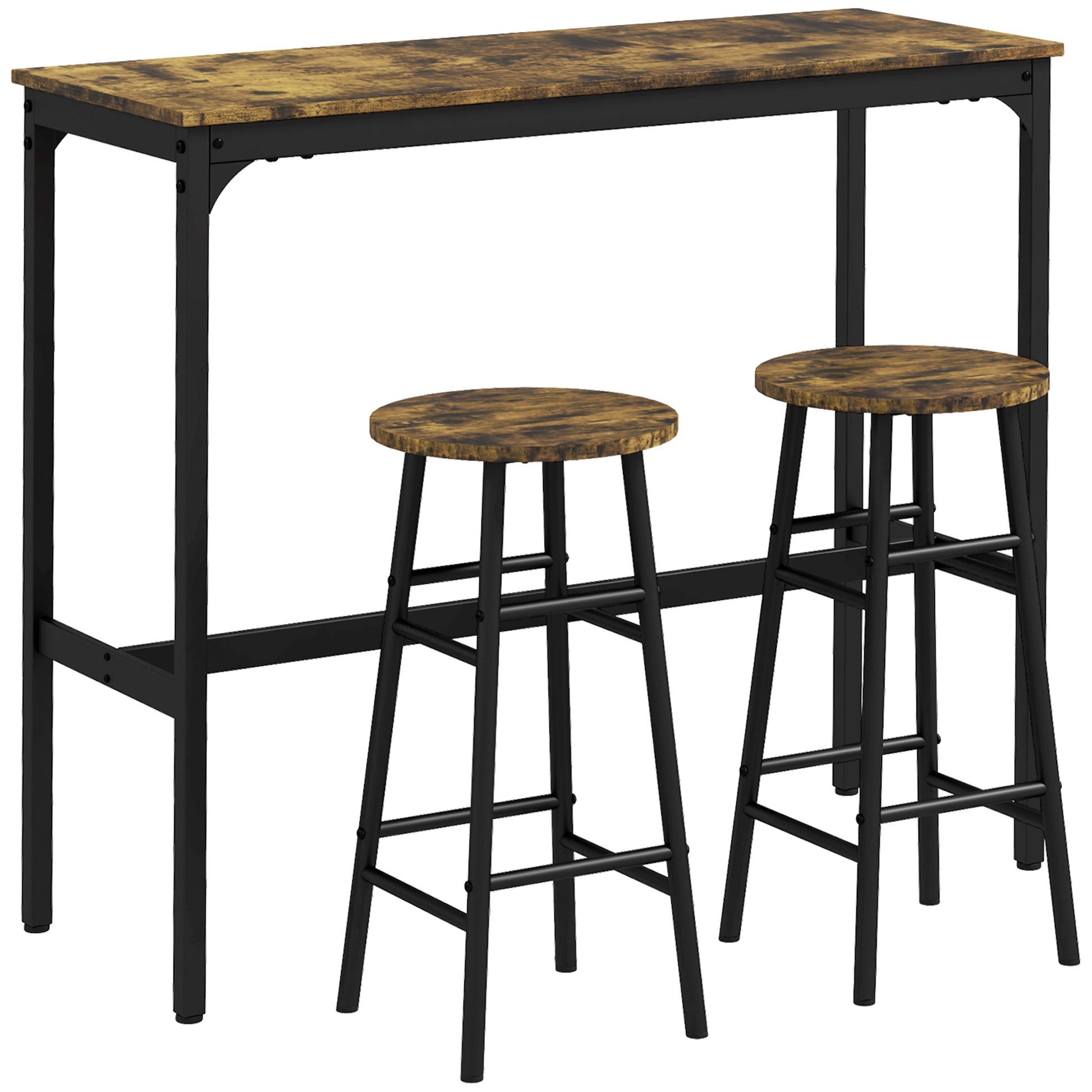 HOMCOM 3 Piece Bar Table Set with 2 Stools, Industrial Bar Table and Stool Set, Dining Table and Chair Set, Rustic Brown Default Title