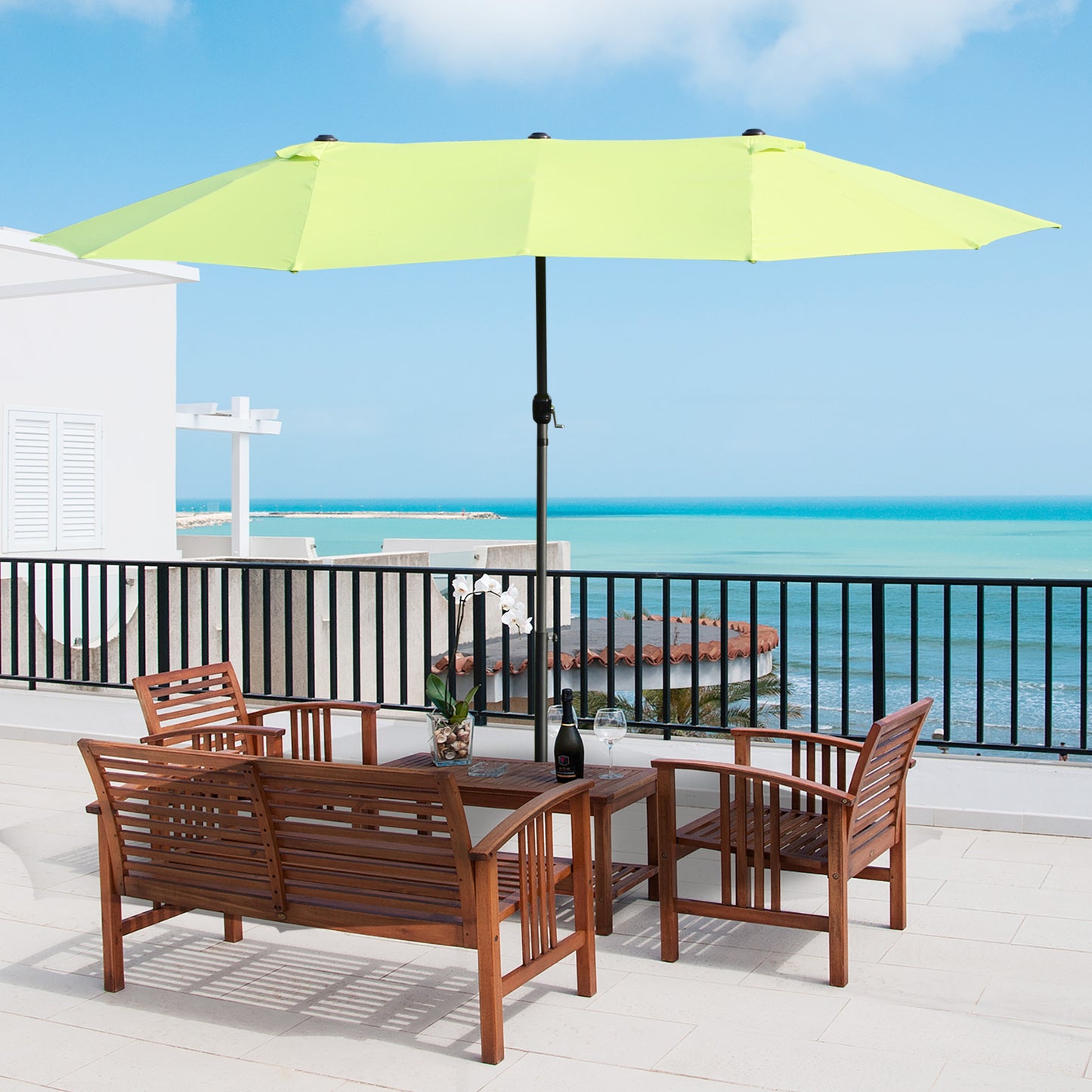 Outsunny Double-side Umbrella Parasol, Î¦2.7x4.6Wx2.4H m-Grass Green
