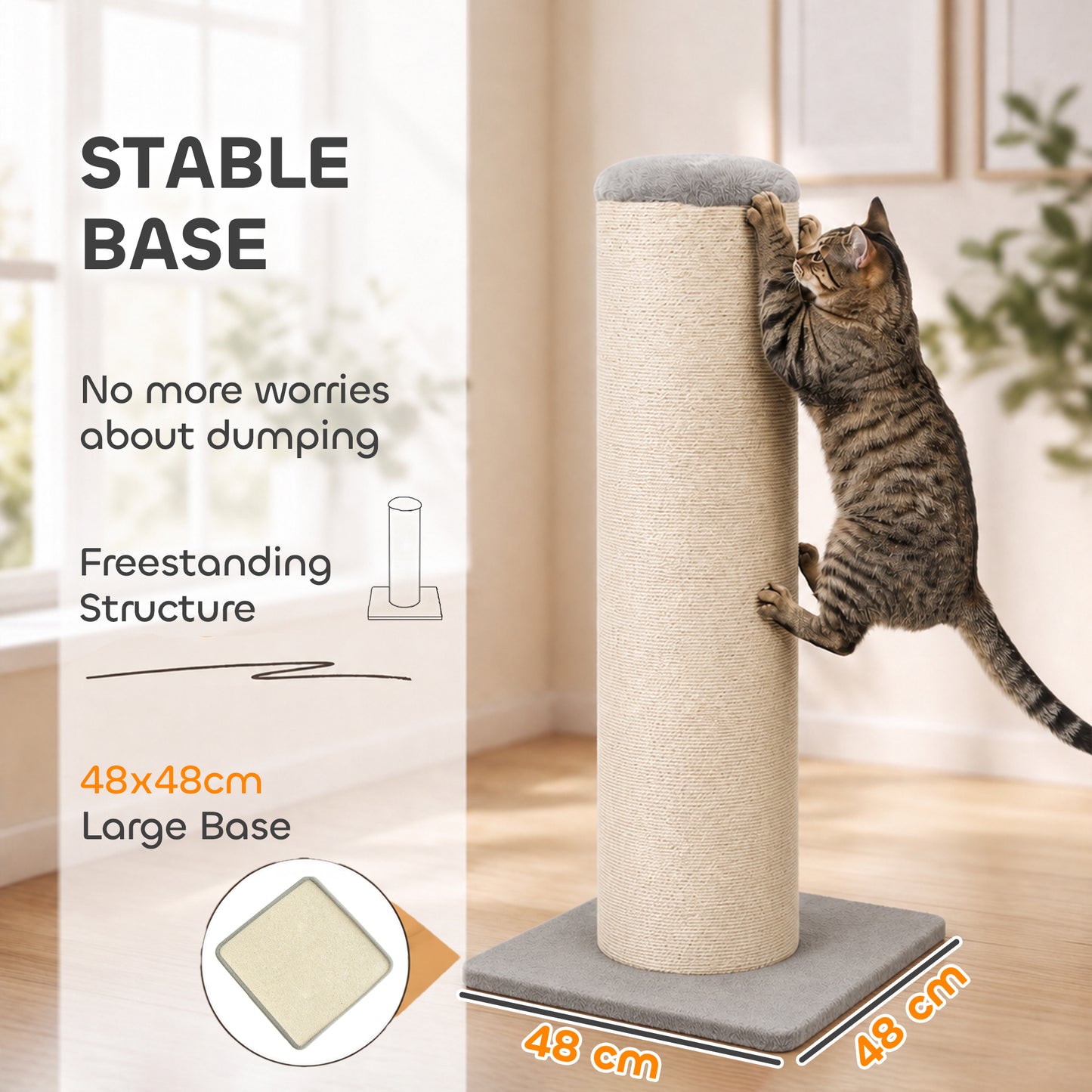 PawHut Cat Scratching Post, 76cm Tall Scratch Post for Indoor Kittens, Cat Scratcher with Stable Base