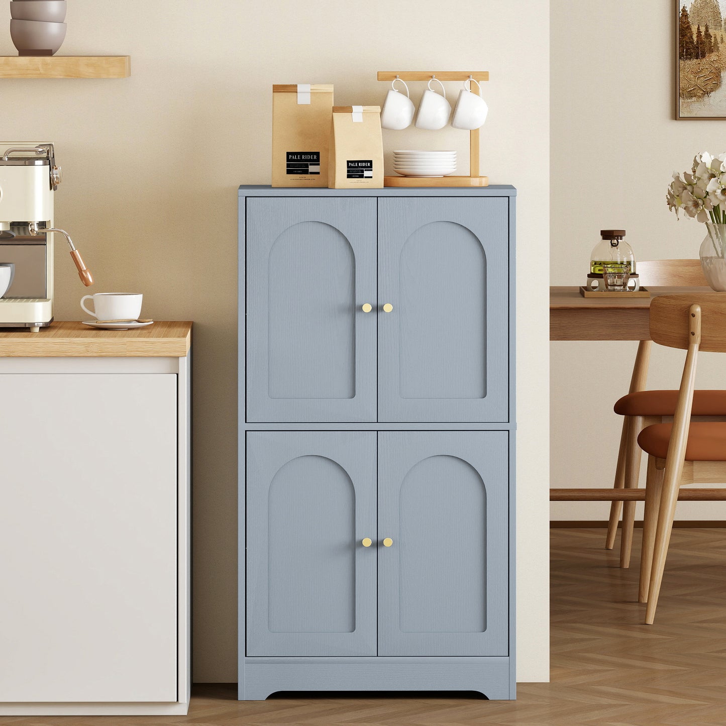 HOMCOM 4-Door Kitchen Storage Cabinet with Adjustable Shelves - Grey