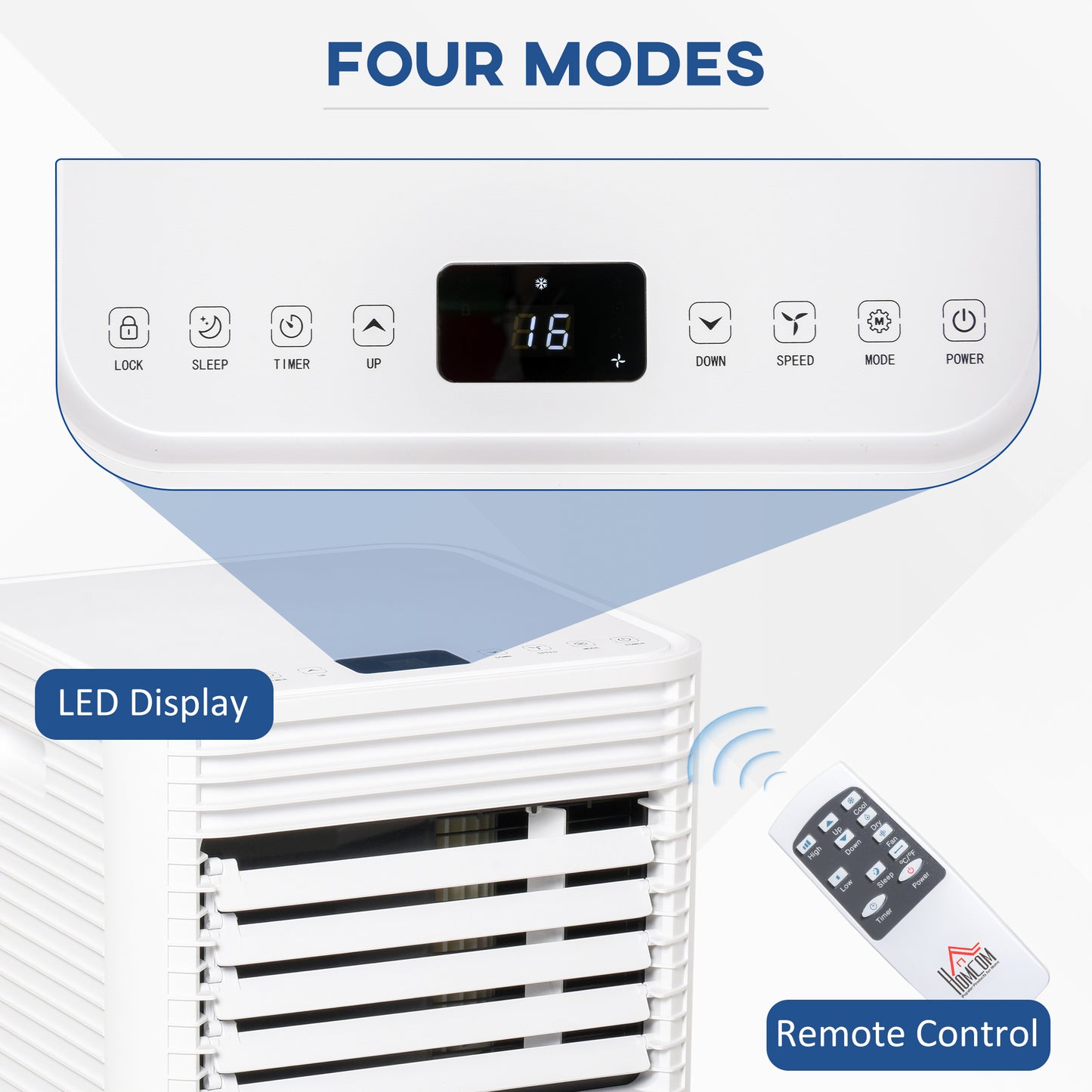 HOMCOM 9000 BTU Portable Air Conditioner for Cooling Dehumidifier Fan, Air Conditioning Unit for Room up to 28mÂ², with Remote, 24H Timer, Window Mount Kit, R290, A Energy Efficiency, 1122W