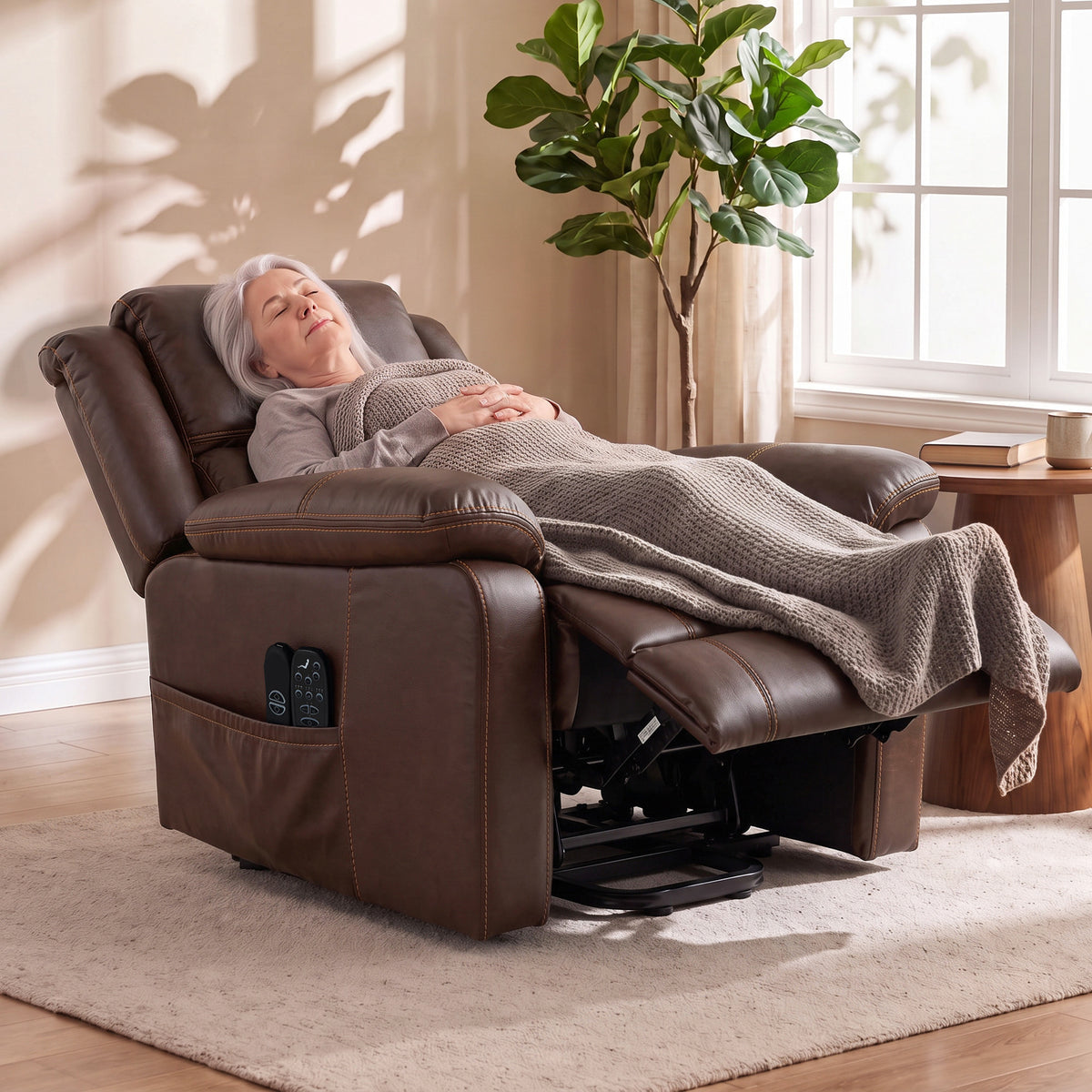 HOMCOM Riser Recliner Chair with Massage and Heat, PU Leather Power Electric Lift Armchair for Elderly, Brown