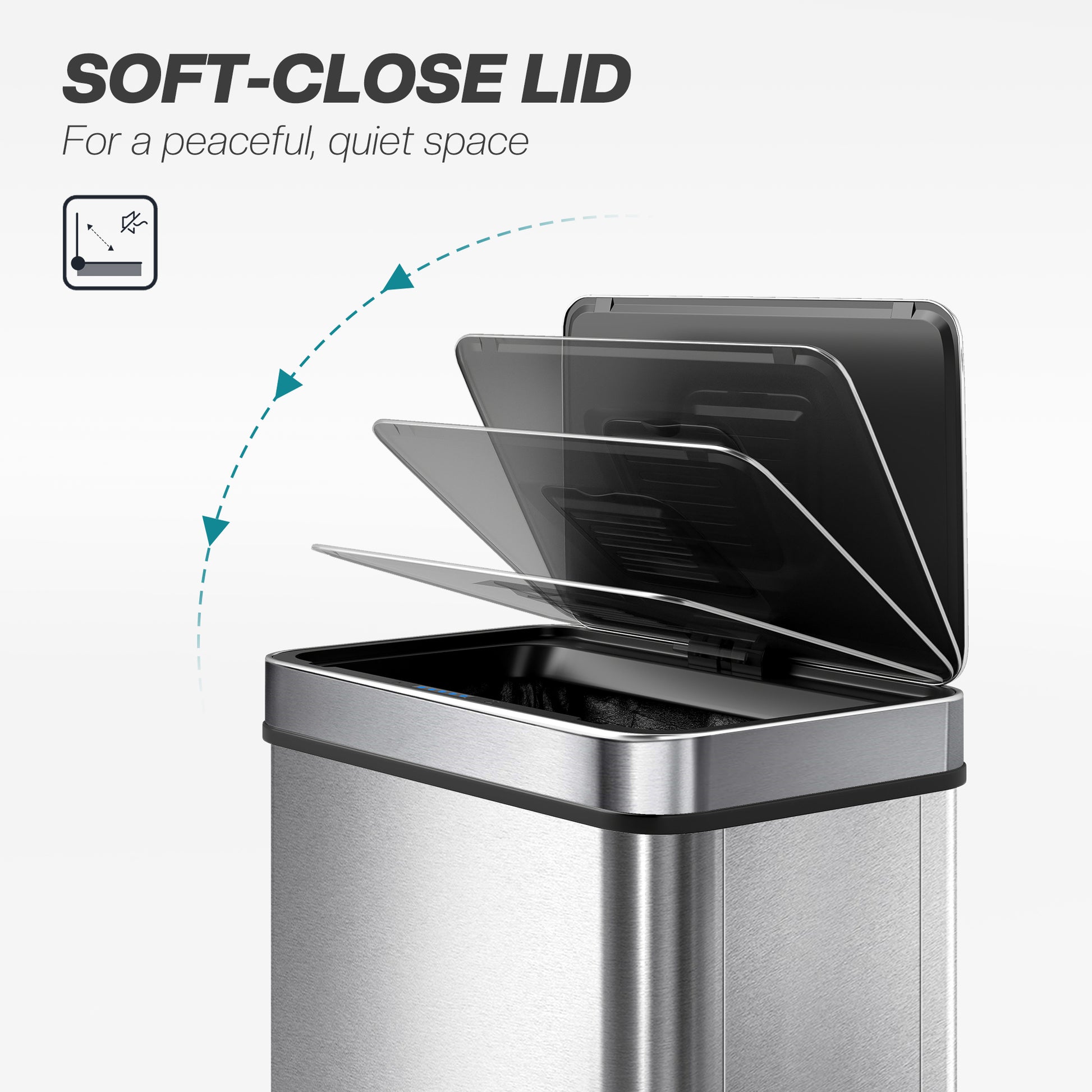 HOMCOM 50 L Sensor Can, Sensor Bin with Soft-Close Lid, Fingerprint-Proof Stainless Steel, Silver Tone