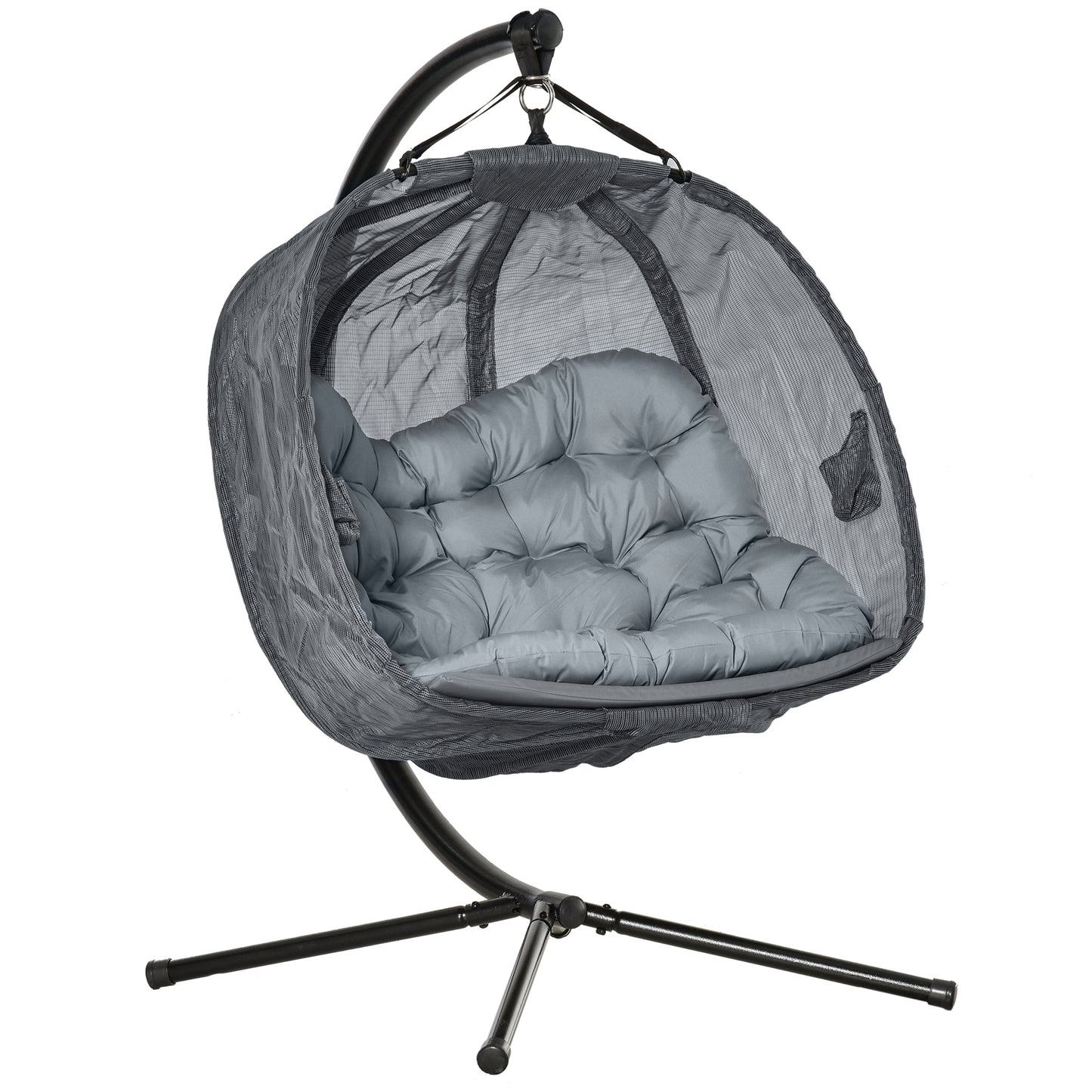 Outsunny Double Hanging Egg Chair 2 Seaters Texteline Swing Hammock Chair with Folding Design, Grey Default Title